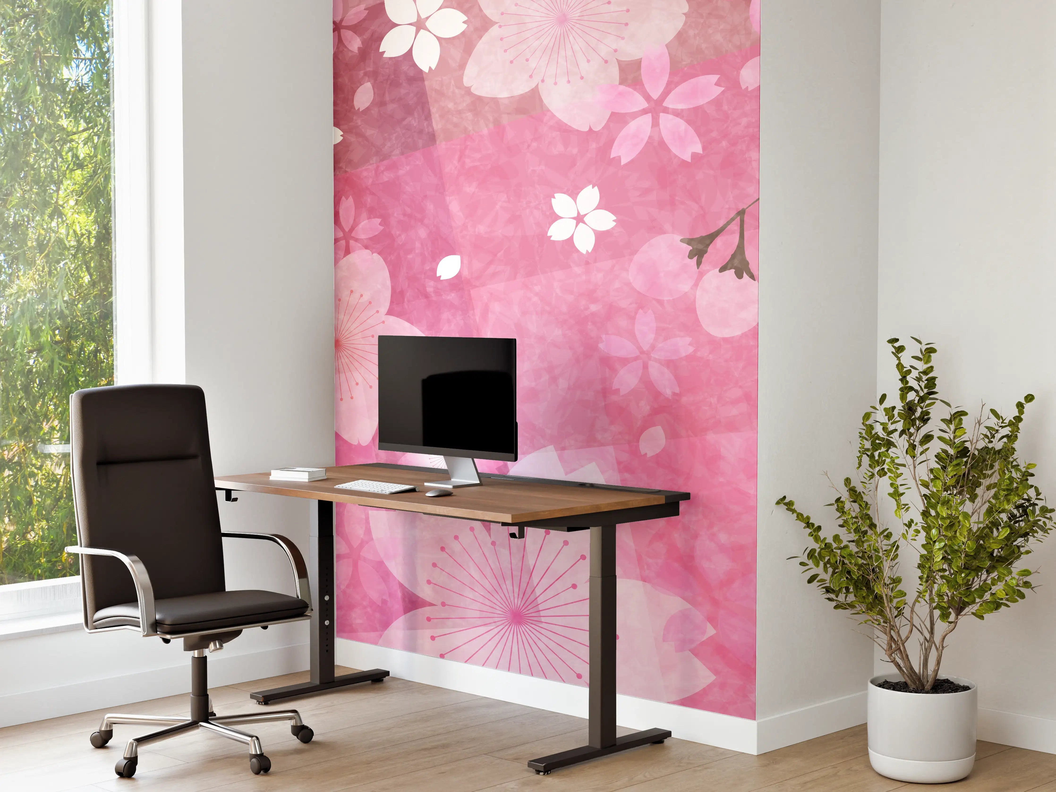 Büro Wandgestaltung - Blühendes Sakura-Muster Rosa