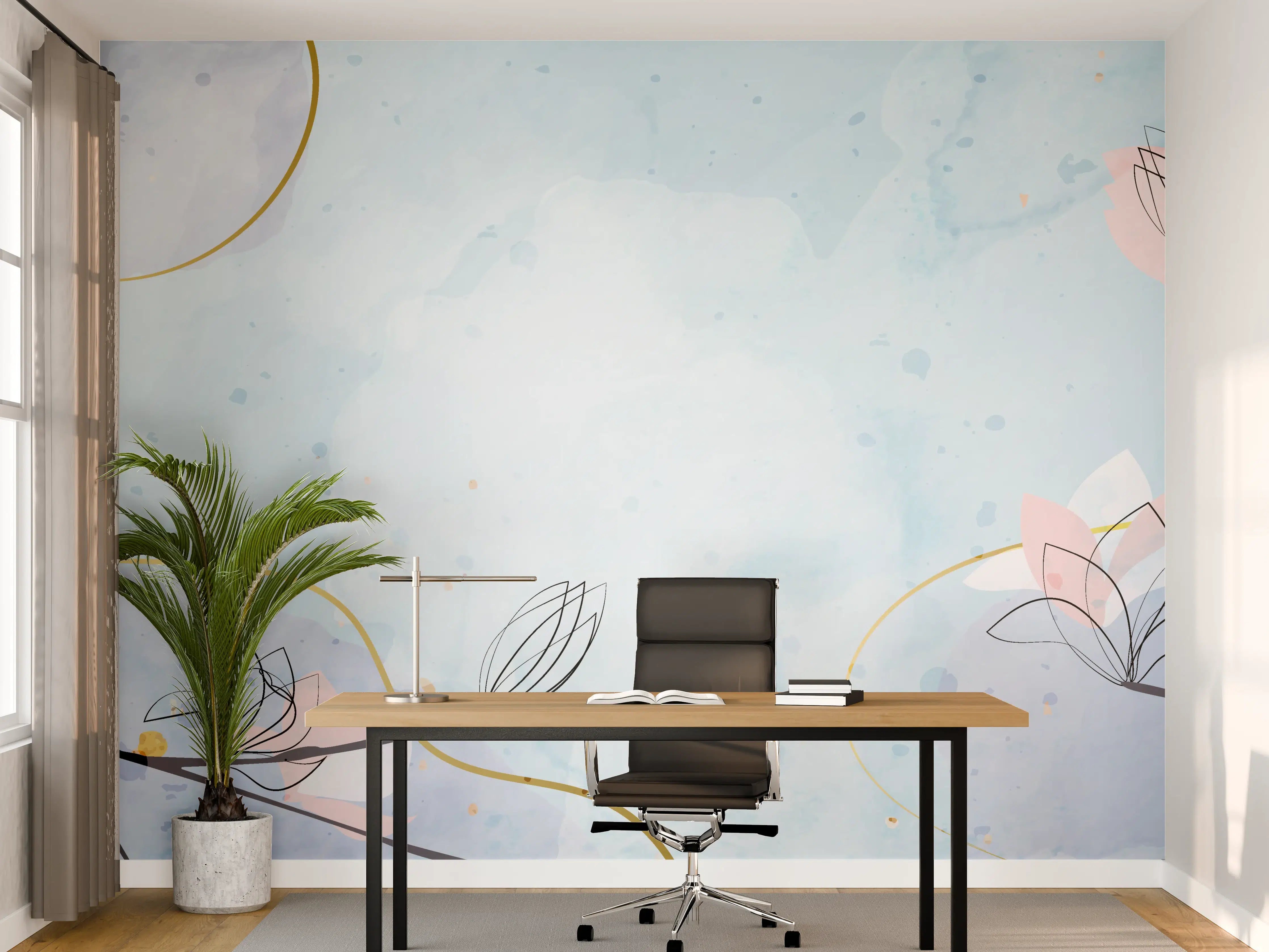 Büro Wandgestaltung - Blumen-Aquarell Pastellfarben