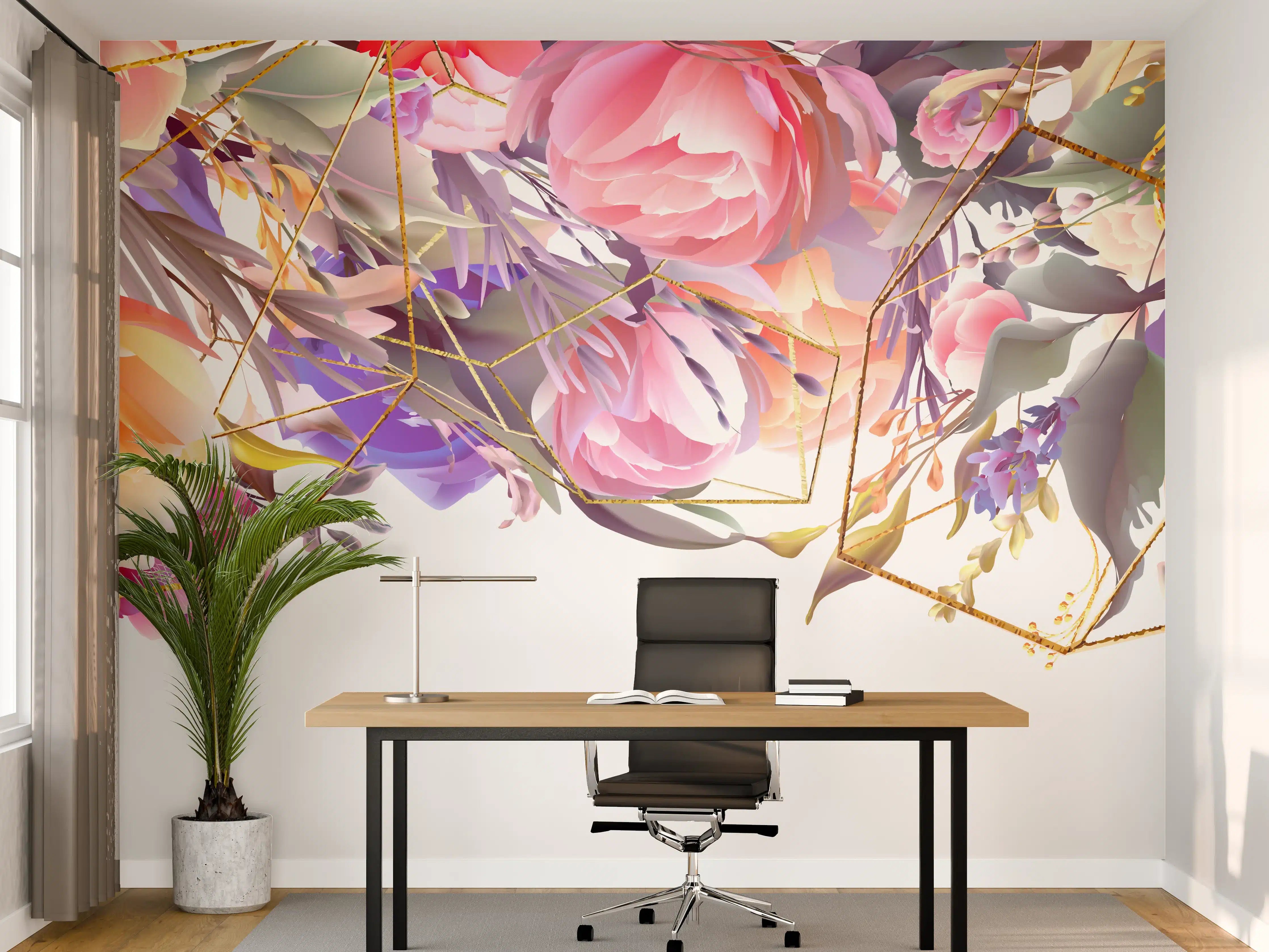 Büro Wandgestaltung - Blumen-Muster Abstrakt Gold