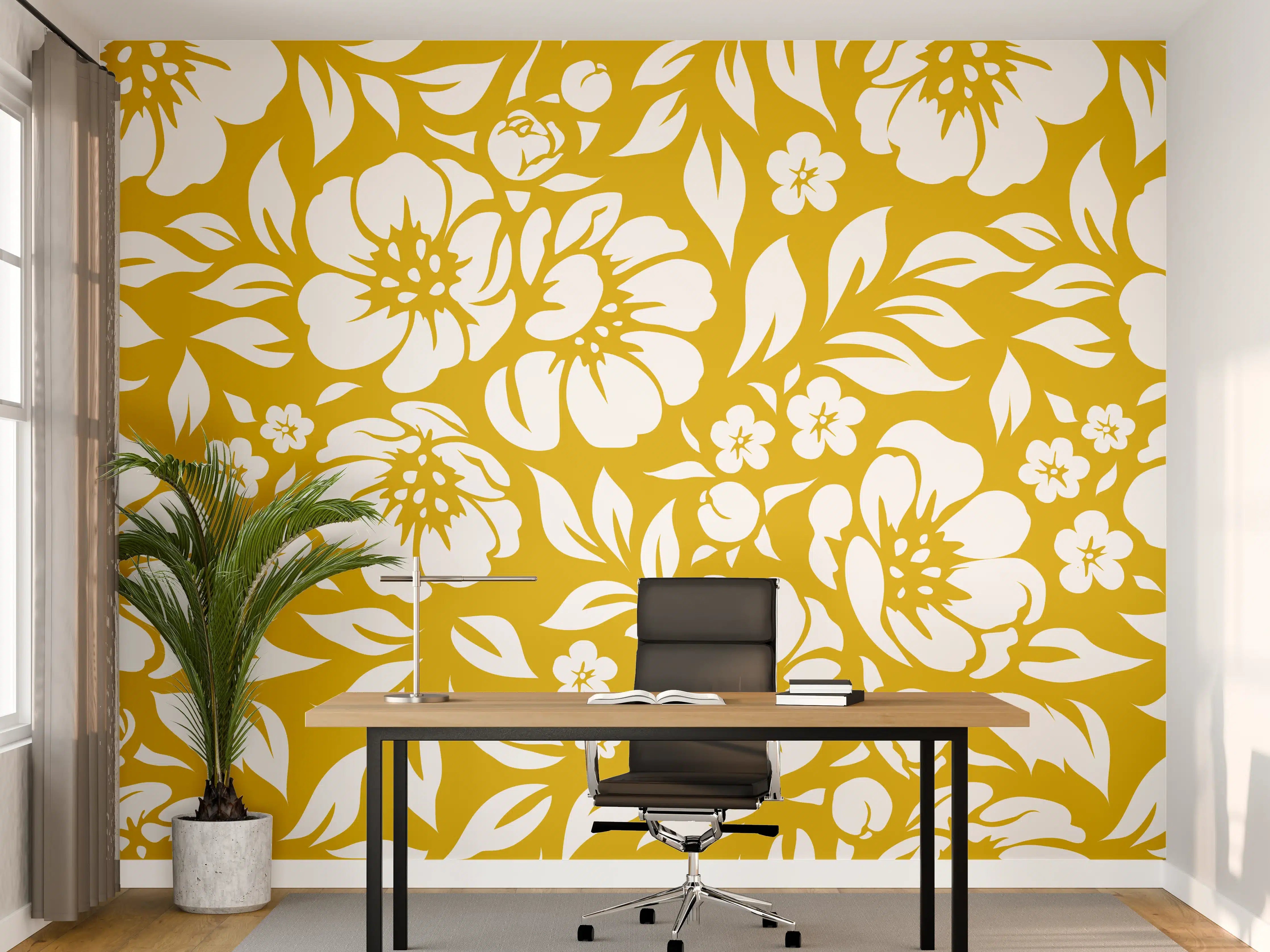 Büro Wandgestaltung - Blumen & Pflanzen in Senffarbe