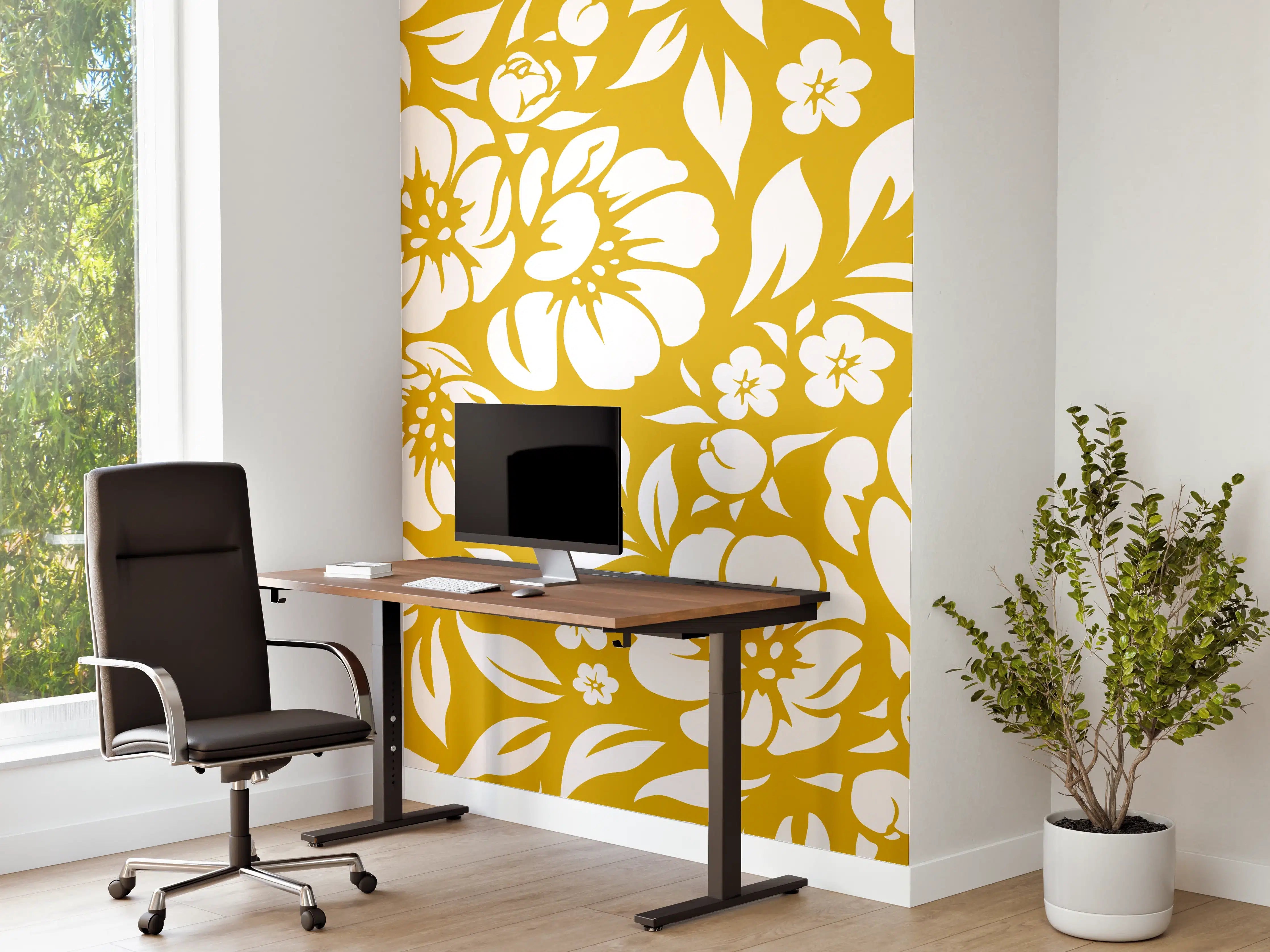 Büro Wandgestaltung - Blumen & Pflanzen in Senffarbe