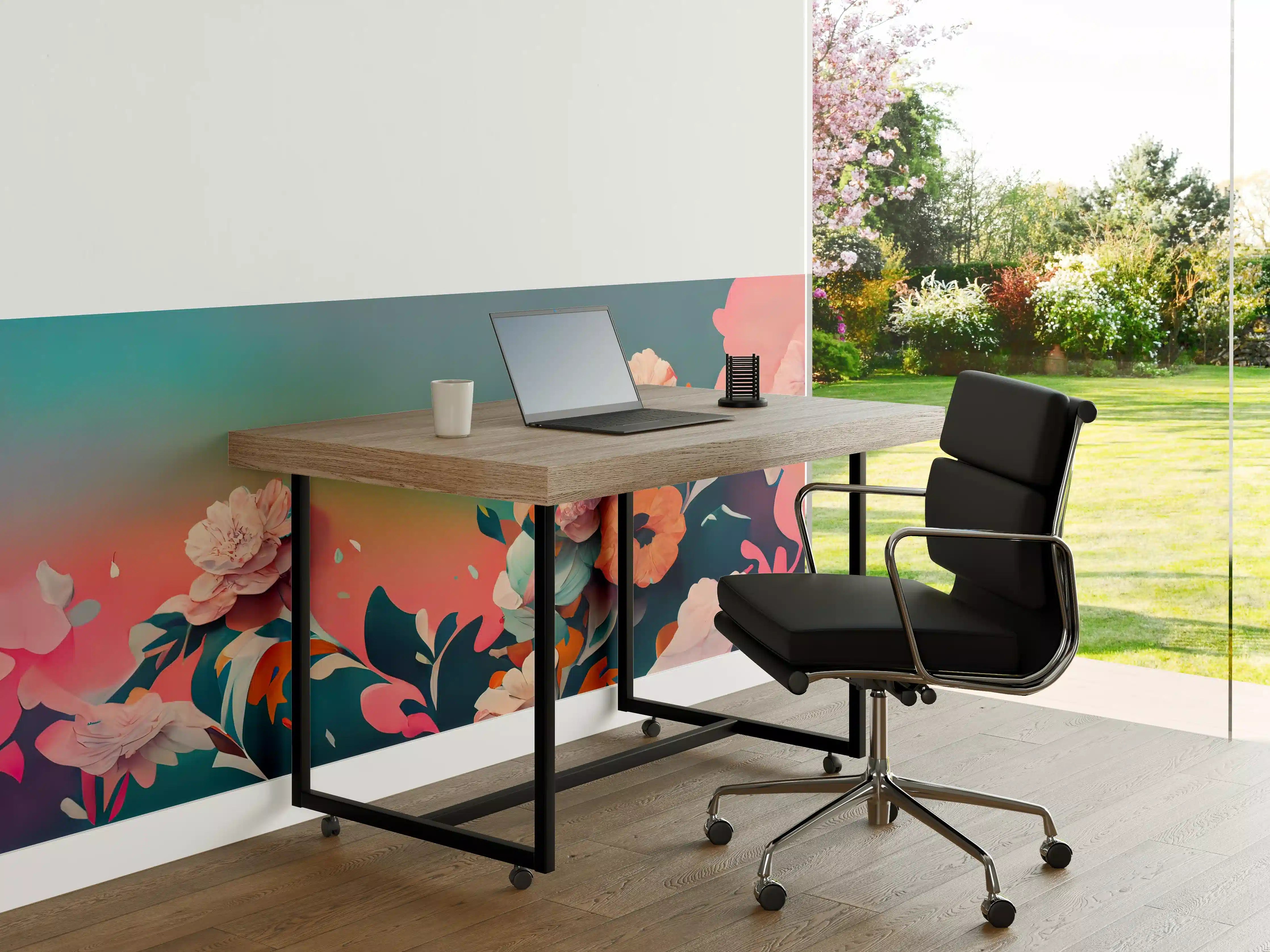 Büro Wandgestaltung - Blumen im modernen Aquarellstil