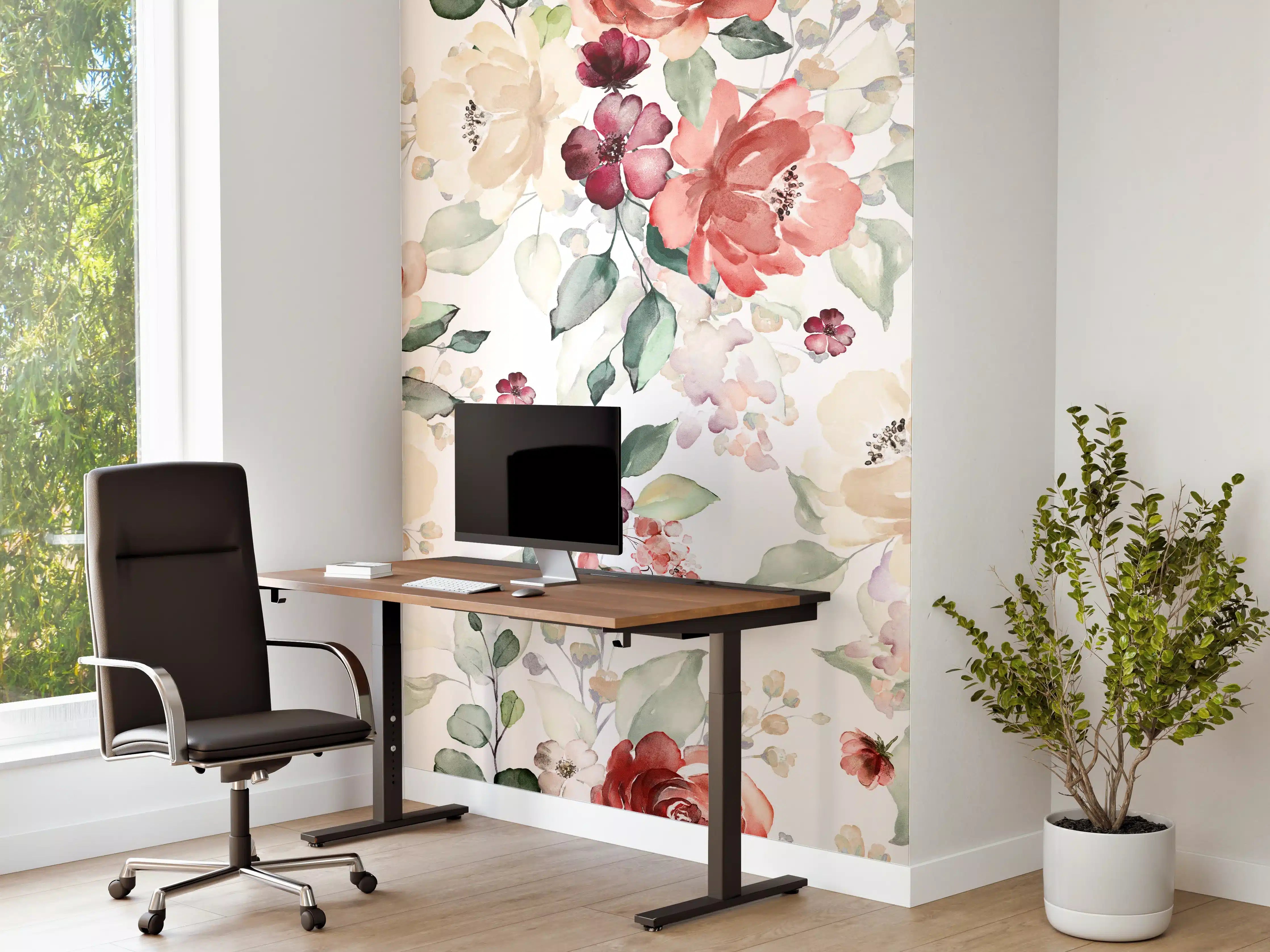 Büro Wandgestaltung - Blumen und Blätter im Tapeten-Stil