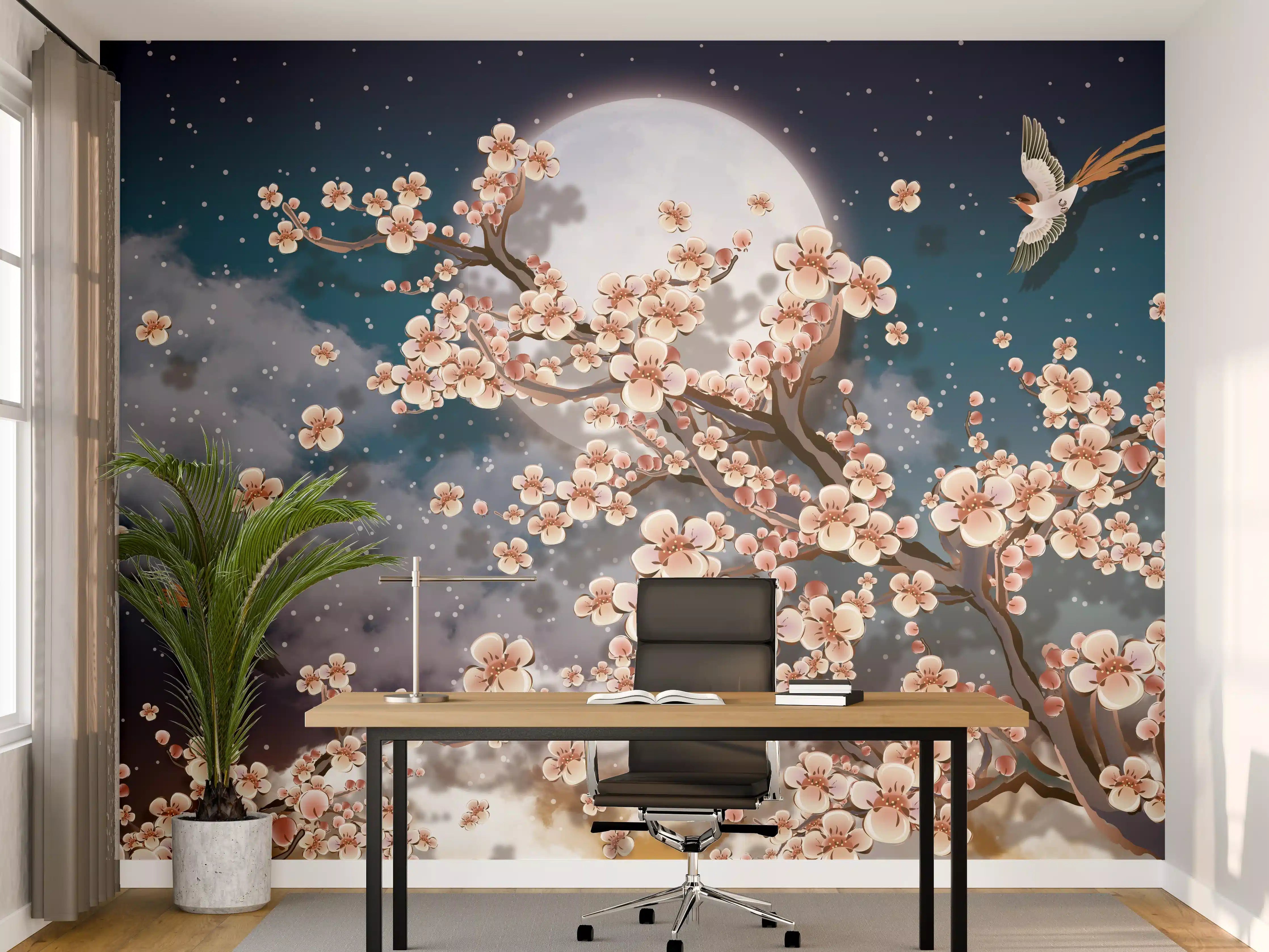 Büro Wandgestaltung - Blumen und Vögel - Floral