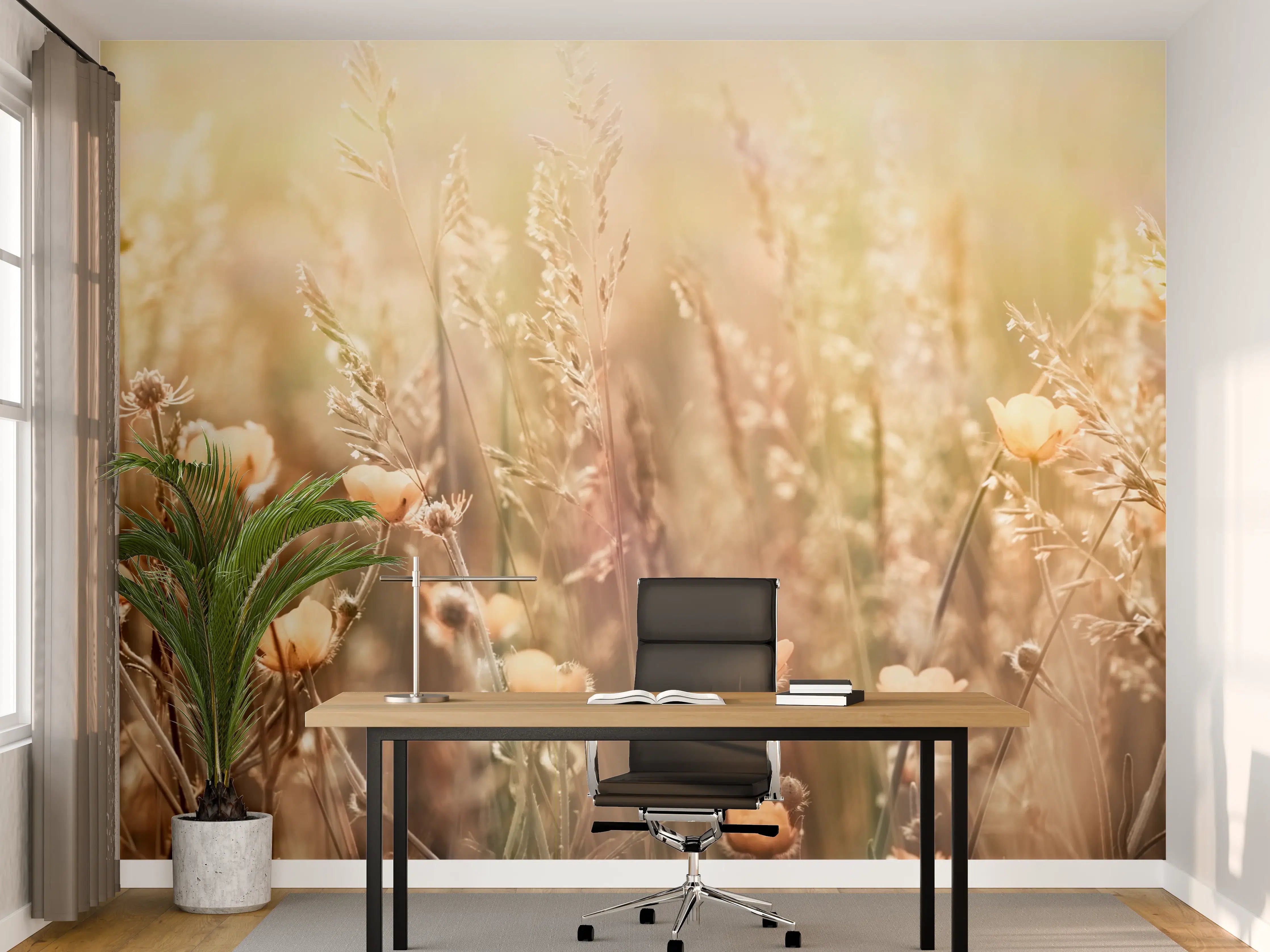 Büro Wandgestaltung - Blumenfeld mit Sonnenstrahlen