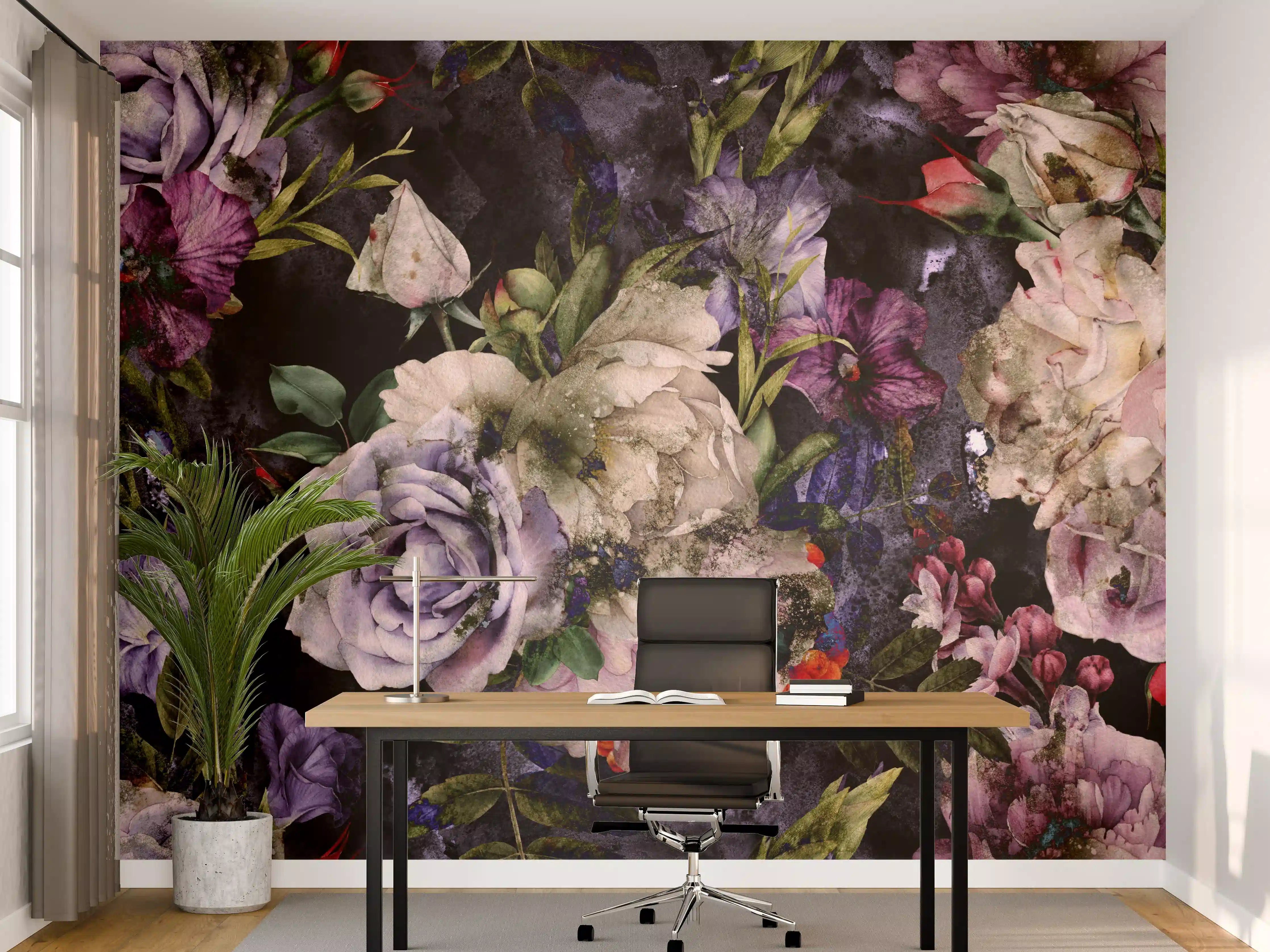 Büro Wandgestaltung - Blumenmeer in zarten Farben