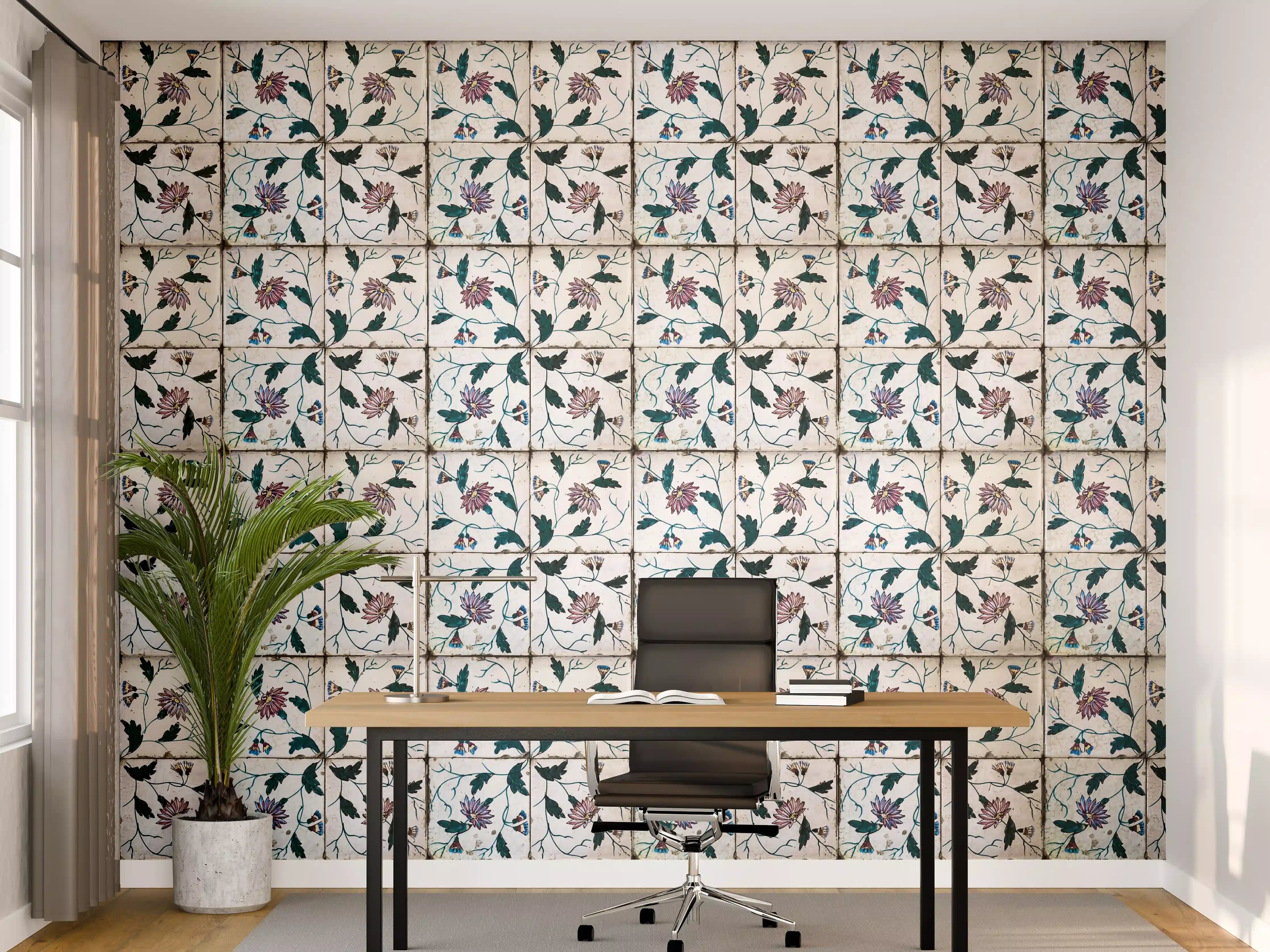 Büro Wandgestaltung - Blumenmuster-Fliesen in Pastellfarben
