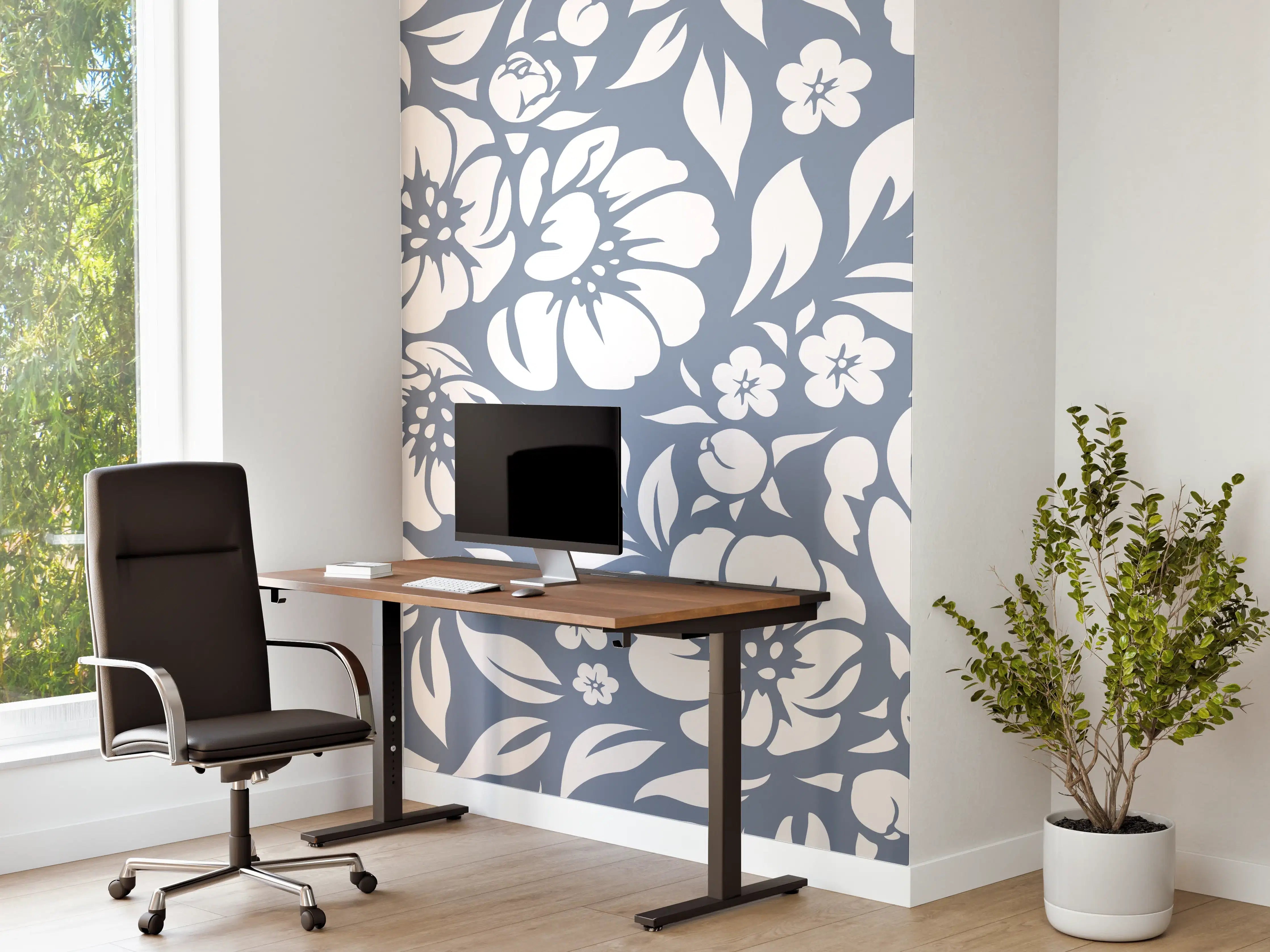 Büro Wandgestaltung - Blumenmuster in Aqua