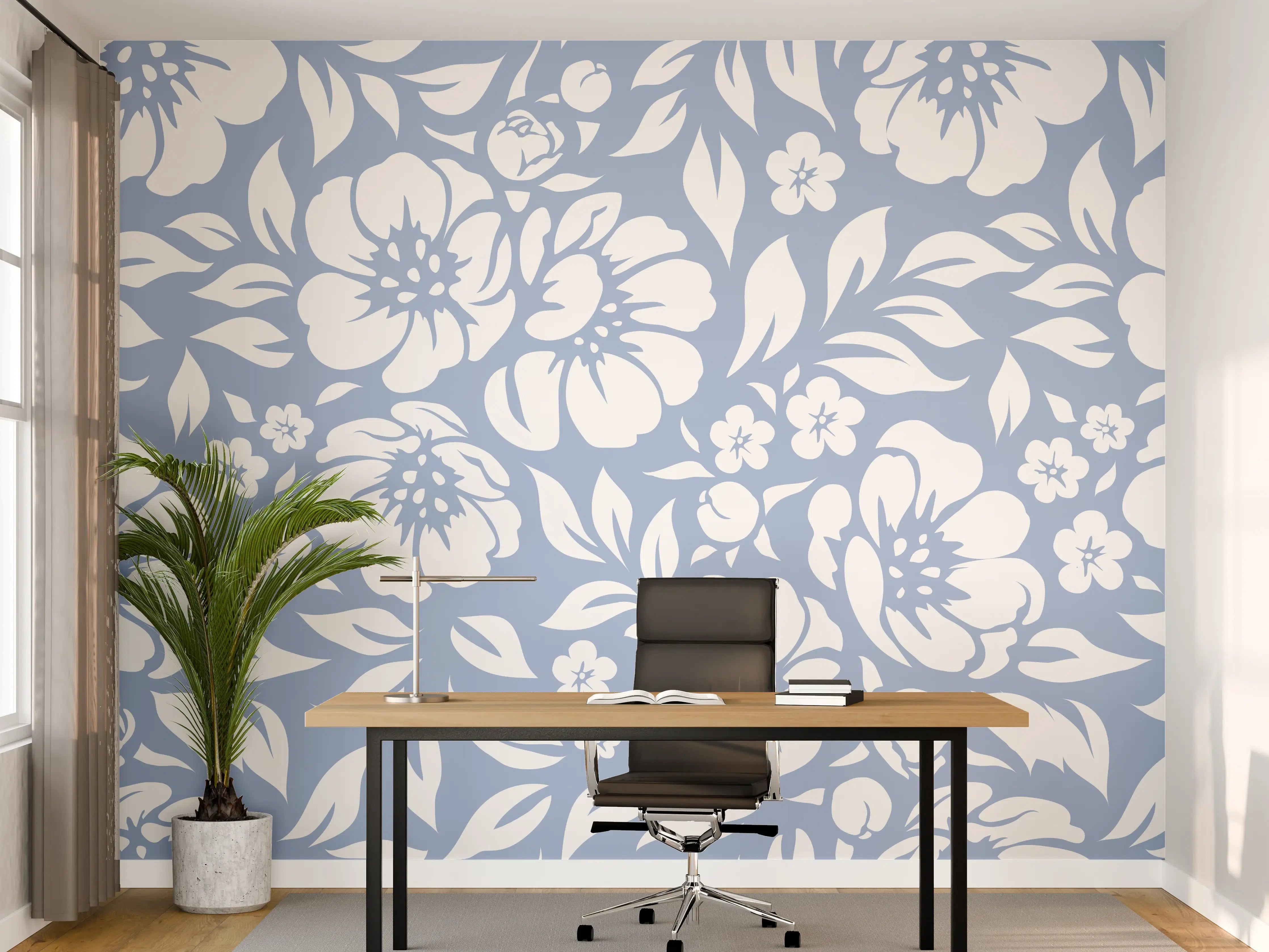 Büro Wandgestaltung - Blumenmuster in Blau