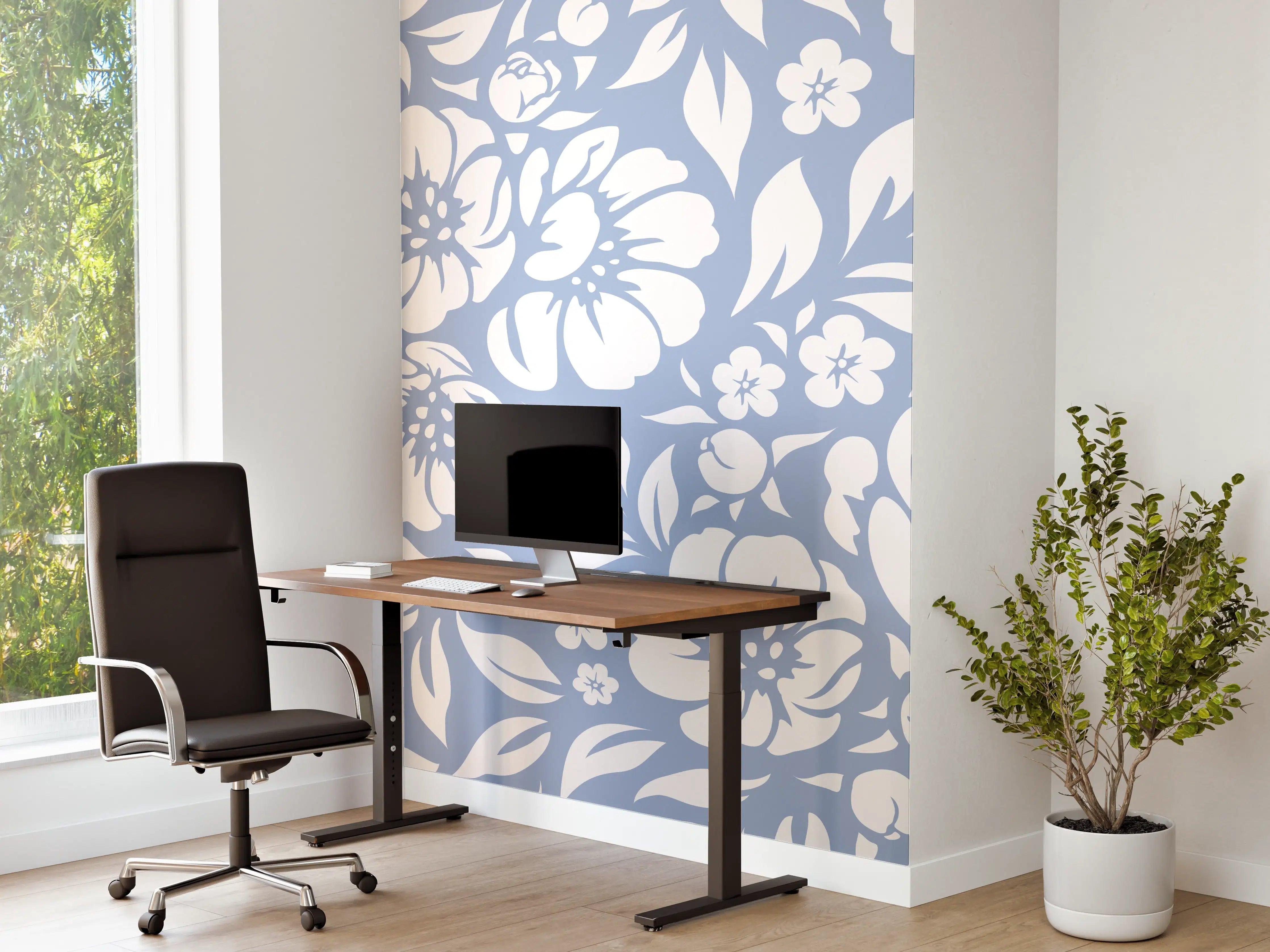 Büro Wandgestaltung - Blumenmuster in Blau
