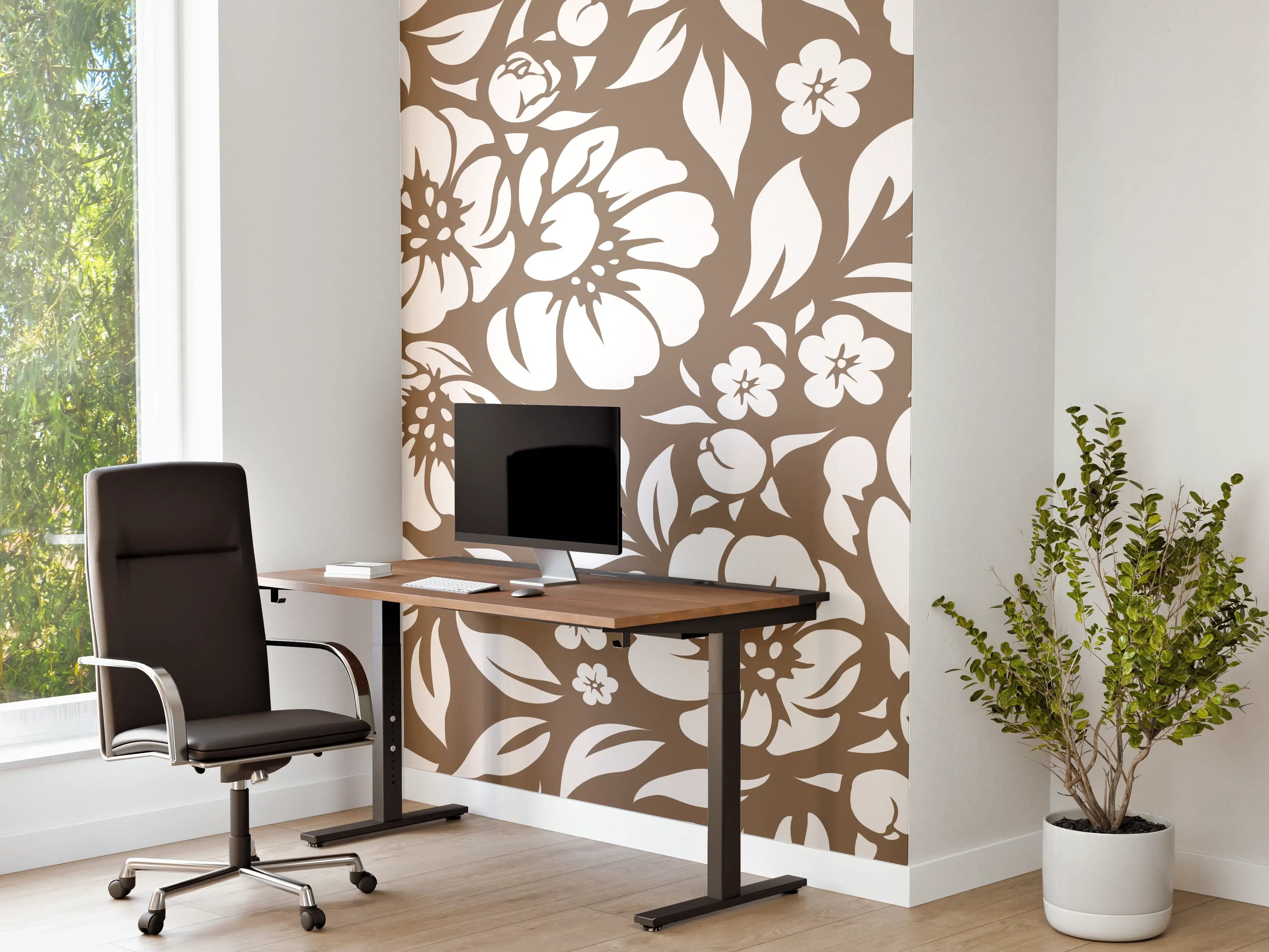 Büro Wandgestaltung - Blumenmuster in Braun