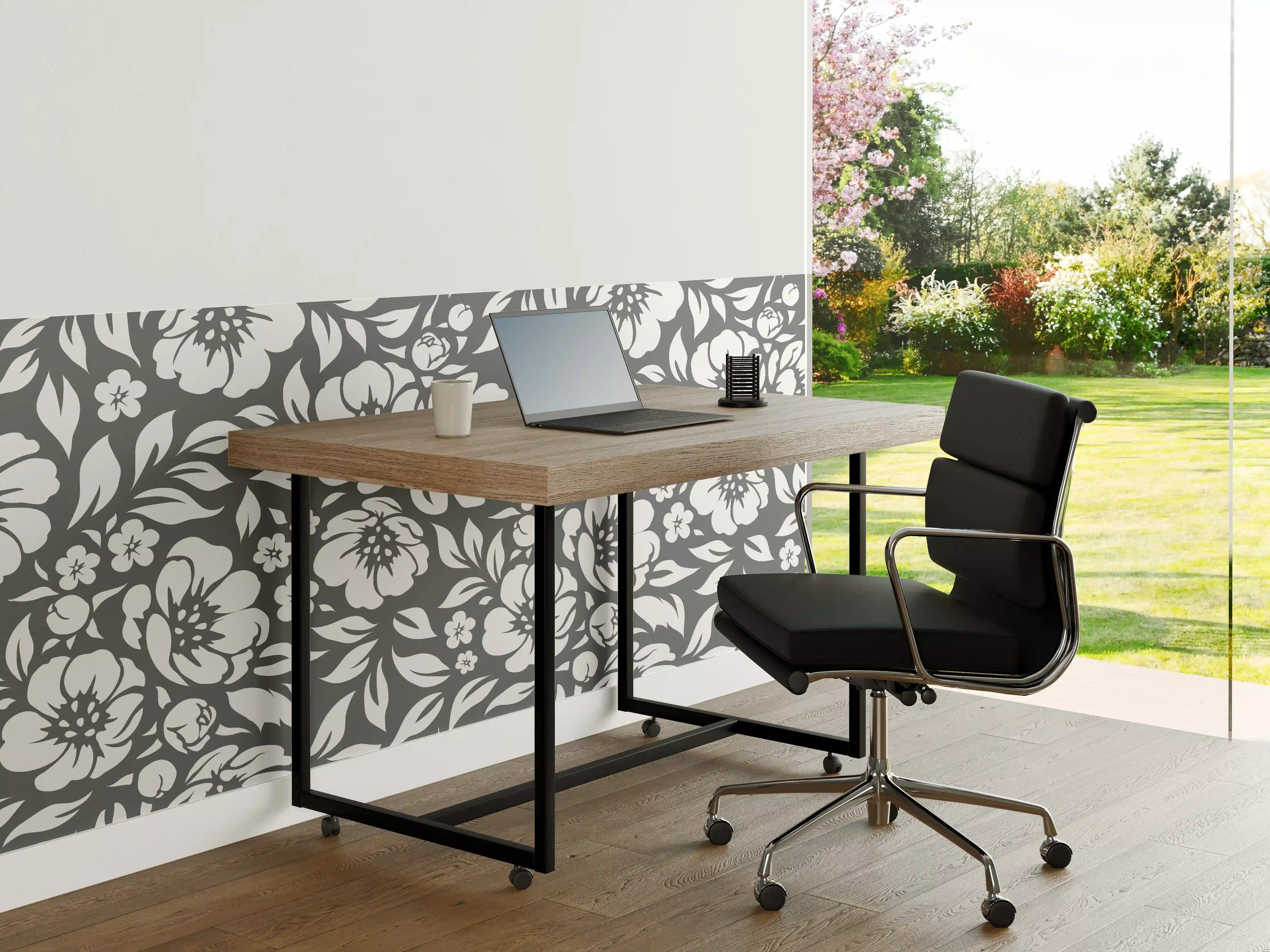 Büro Wandgestaltung - Blumenmuster in Grau und Weiß
