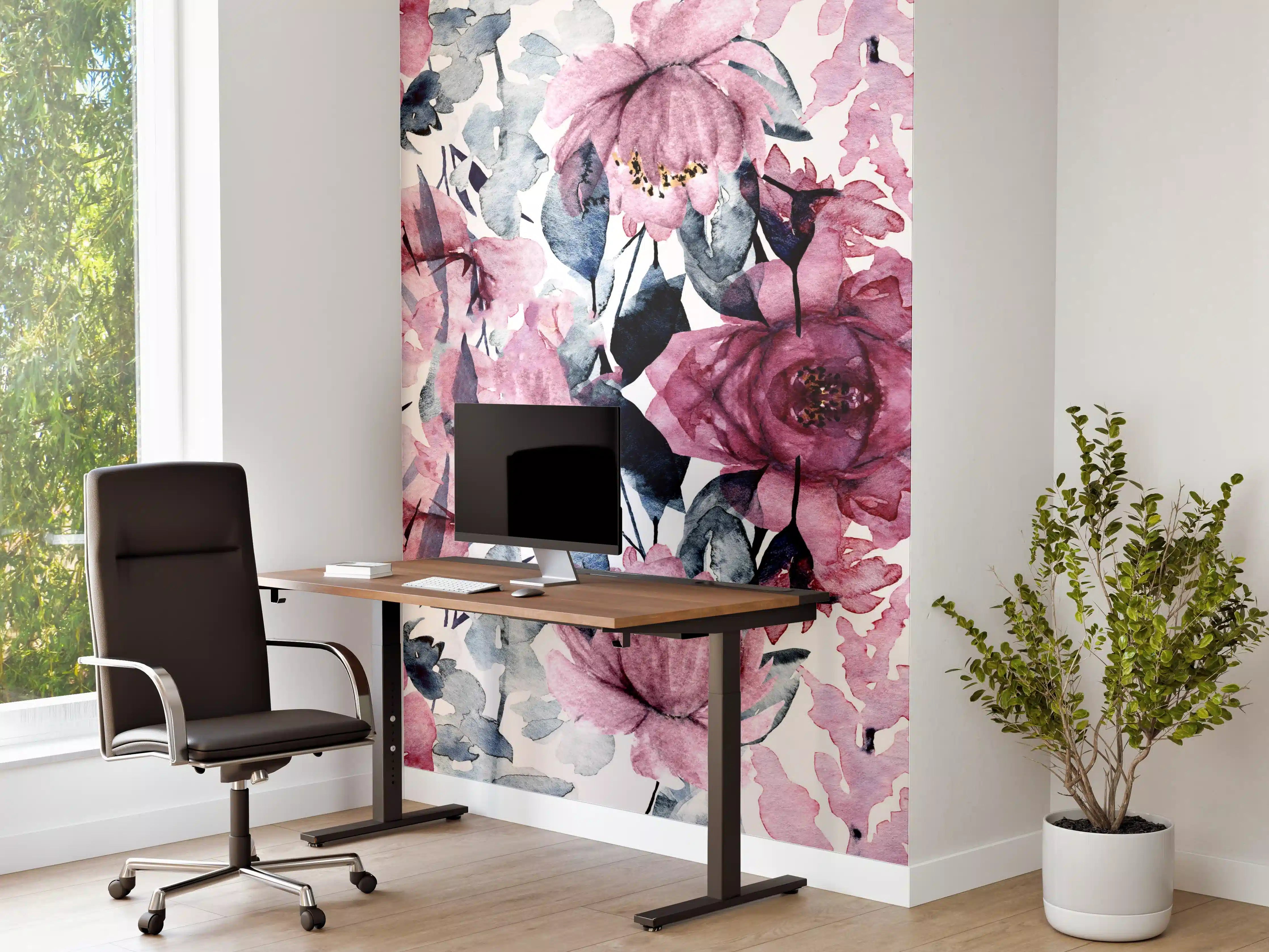 Büro Wandgestaltung - Blumenmuster in Rosa und Blau