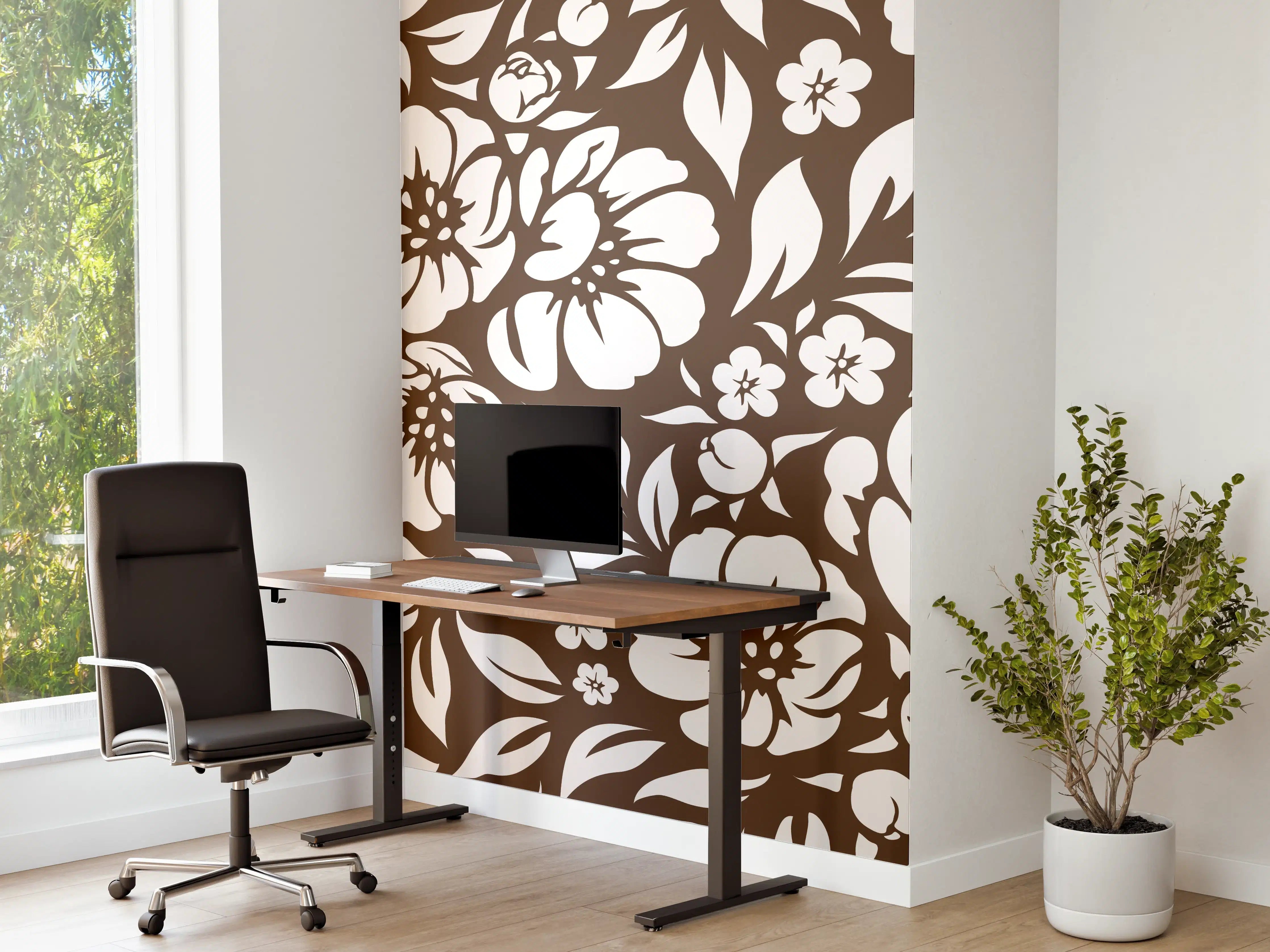 Büro Wandgestaltung - Blumenmuster mit braunen Akzenten