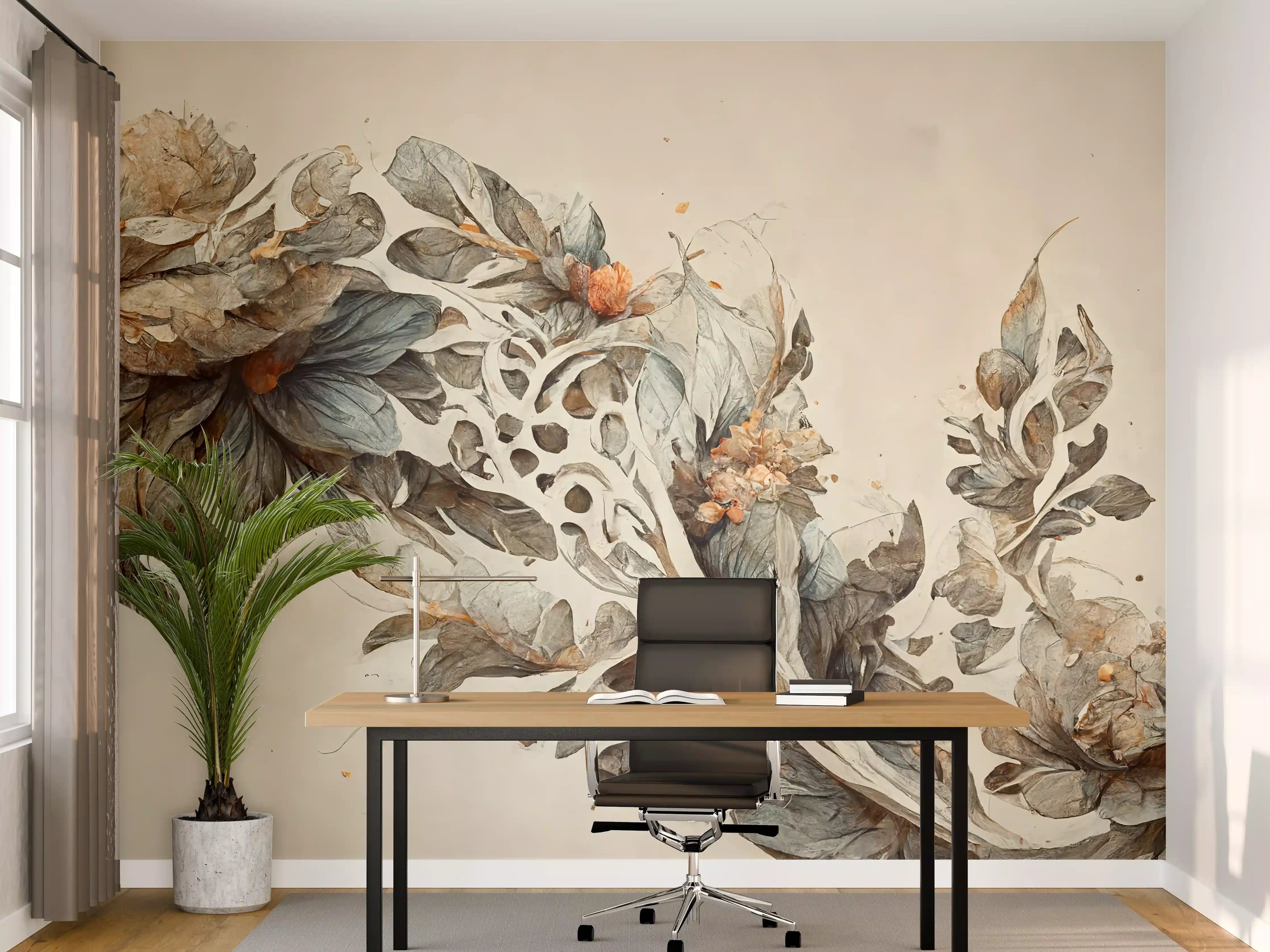 Büro Wandgestaltung - Blumenranke in sanften Farben