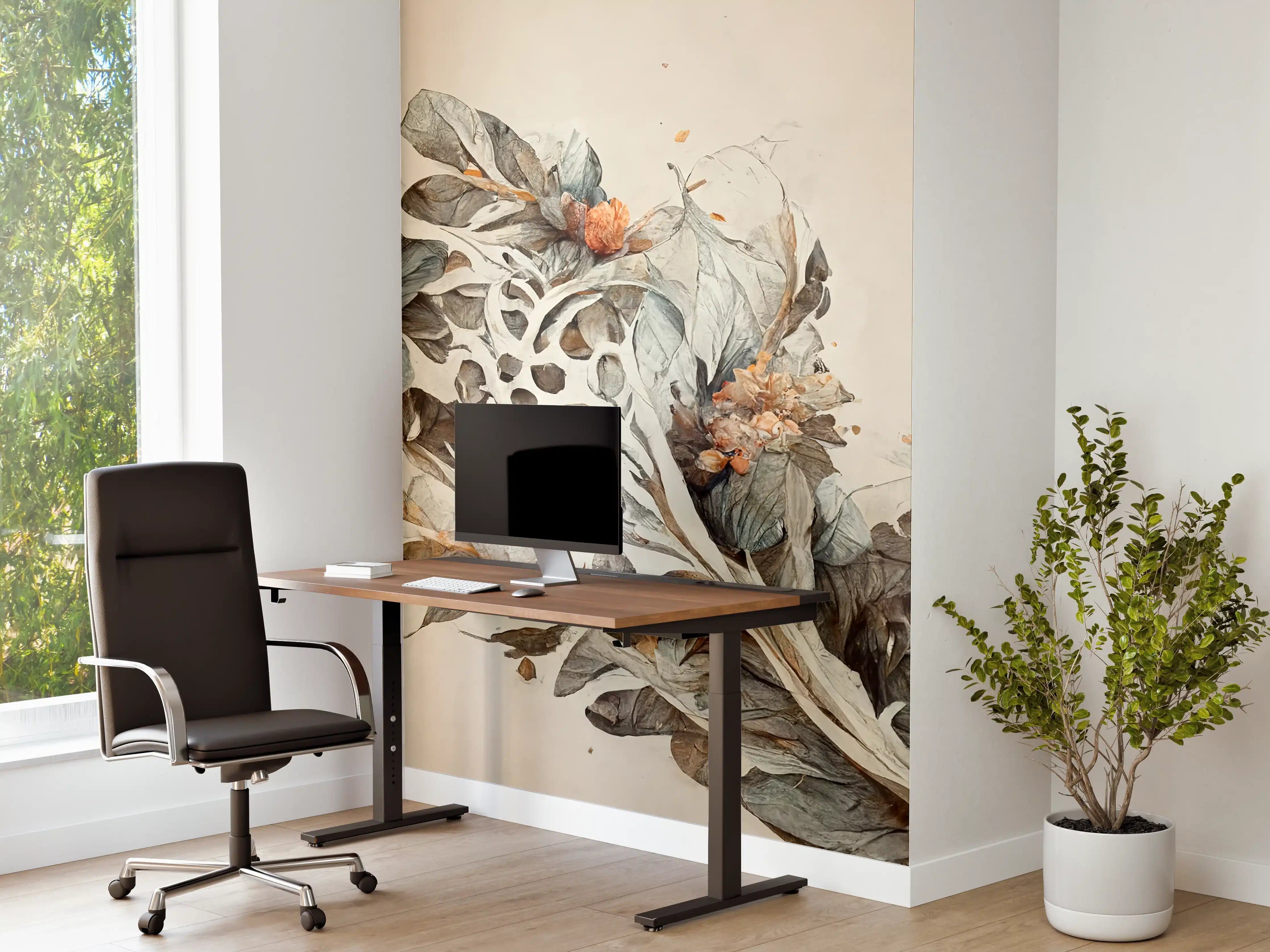 Büro Wandgestaltung - Blumenranke in sanften Farben
