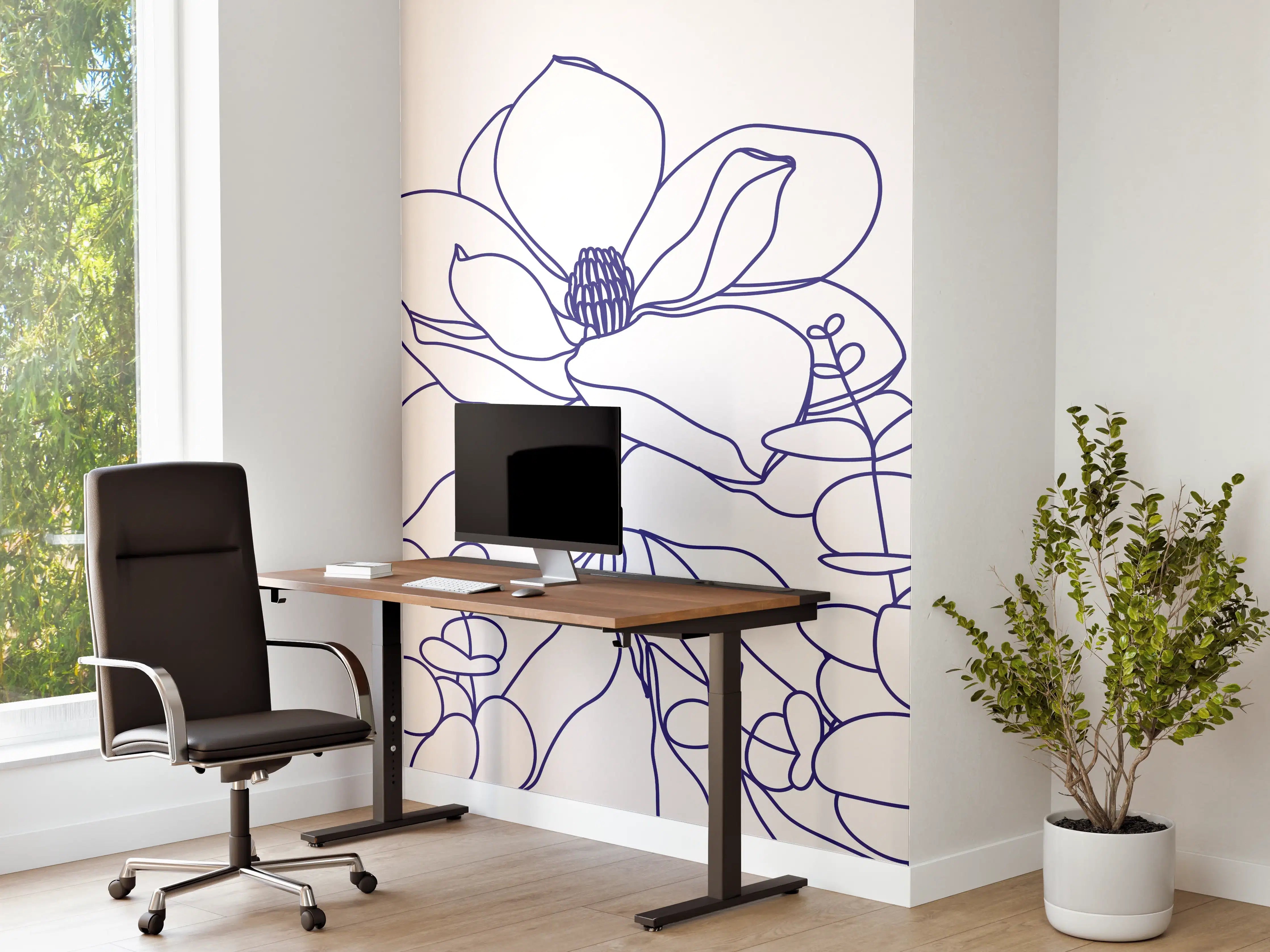 Büro Wandgestaltung - Blumenstrauß Linienzeichnung Wanddekor