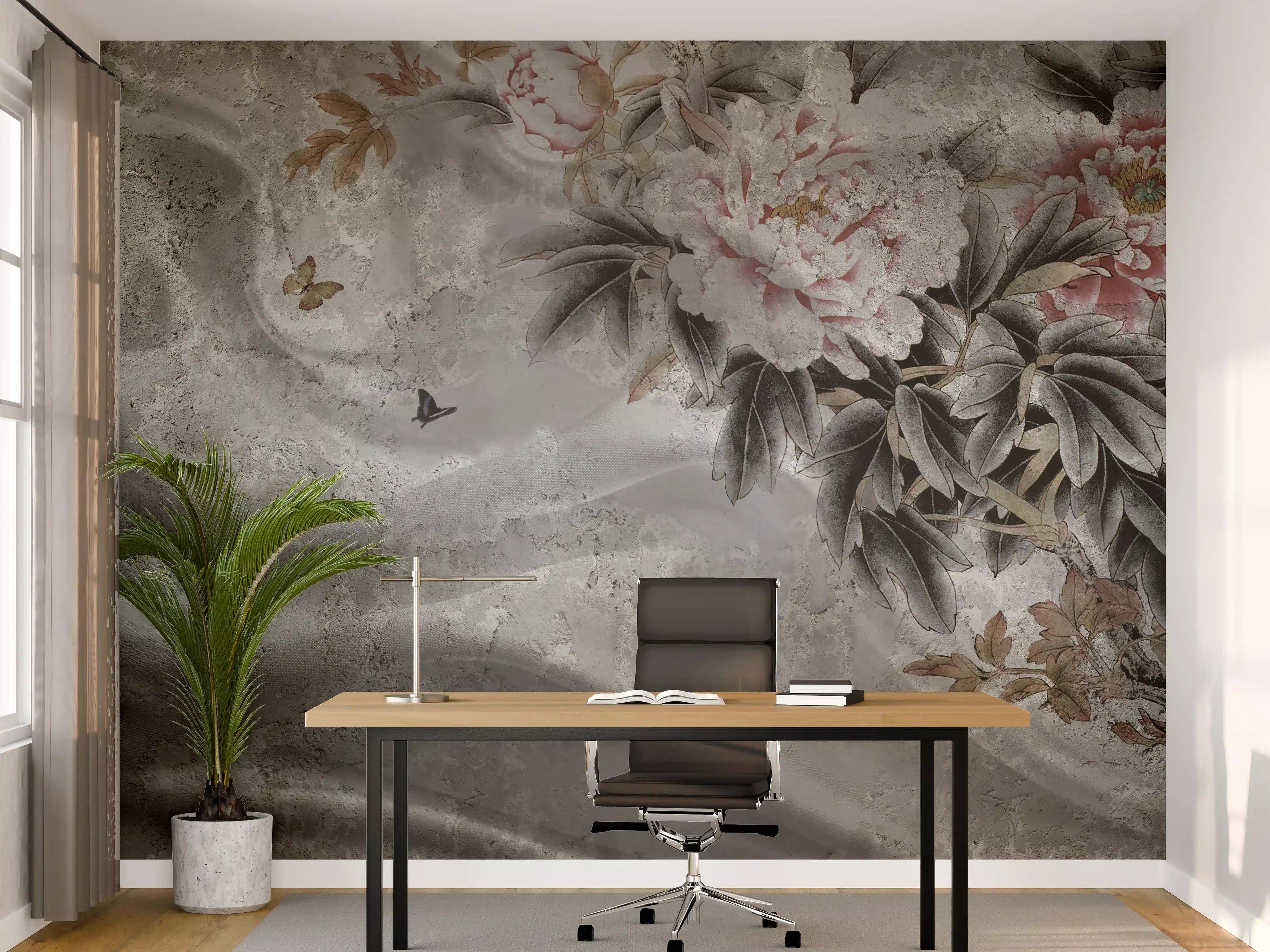 Büro Wandgestaltung - Blumenstrauß abgebildet auf Beton
