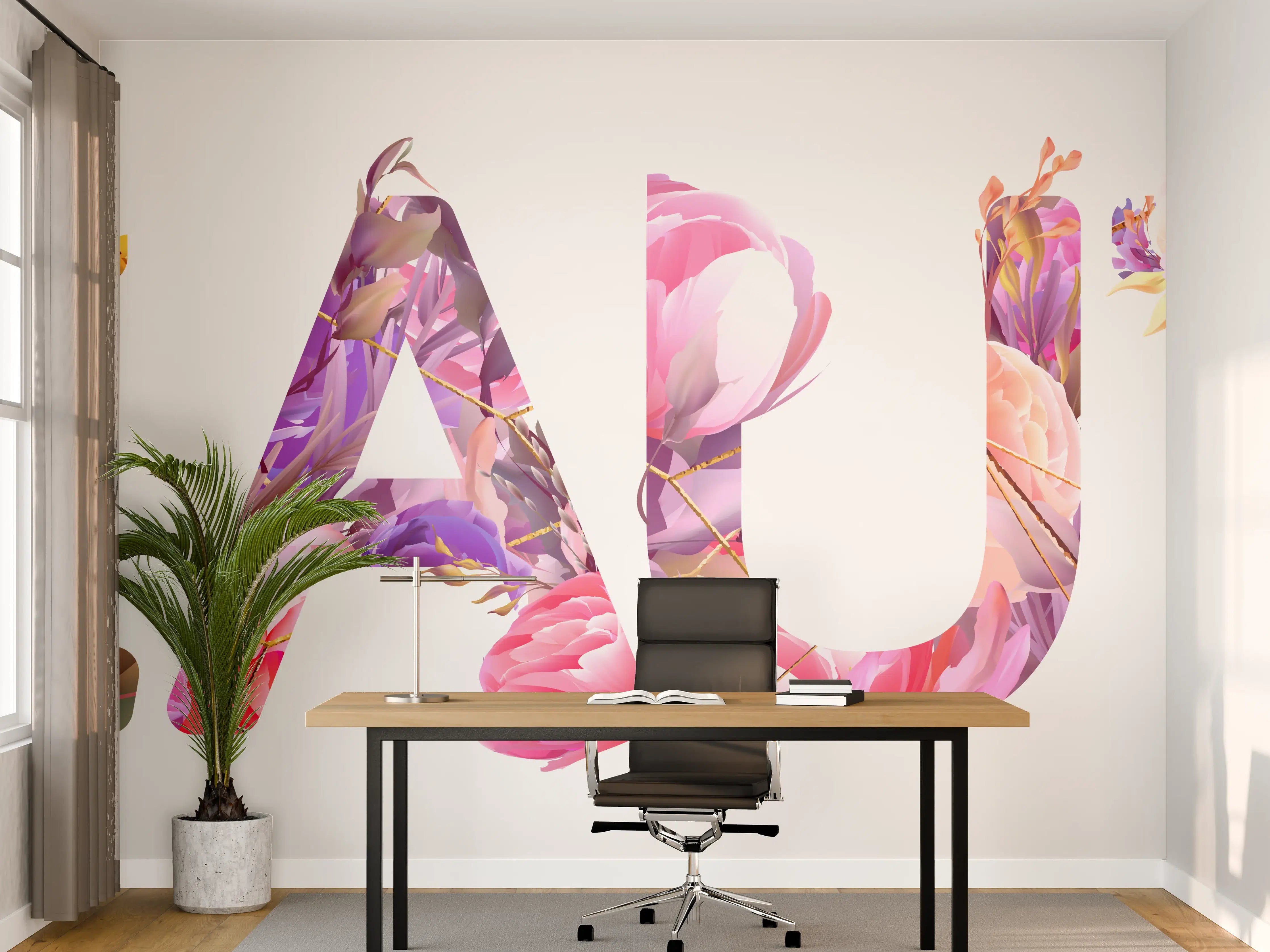 Büro Wandgestaltung - Blumige Beauty-Schrift