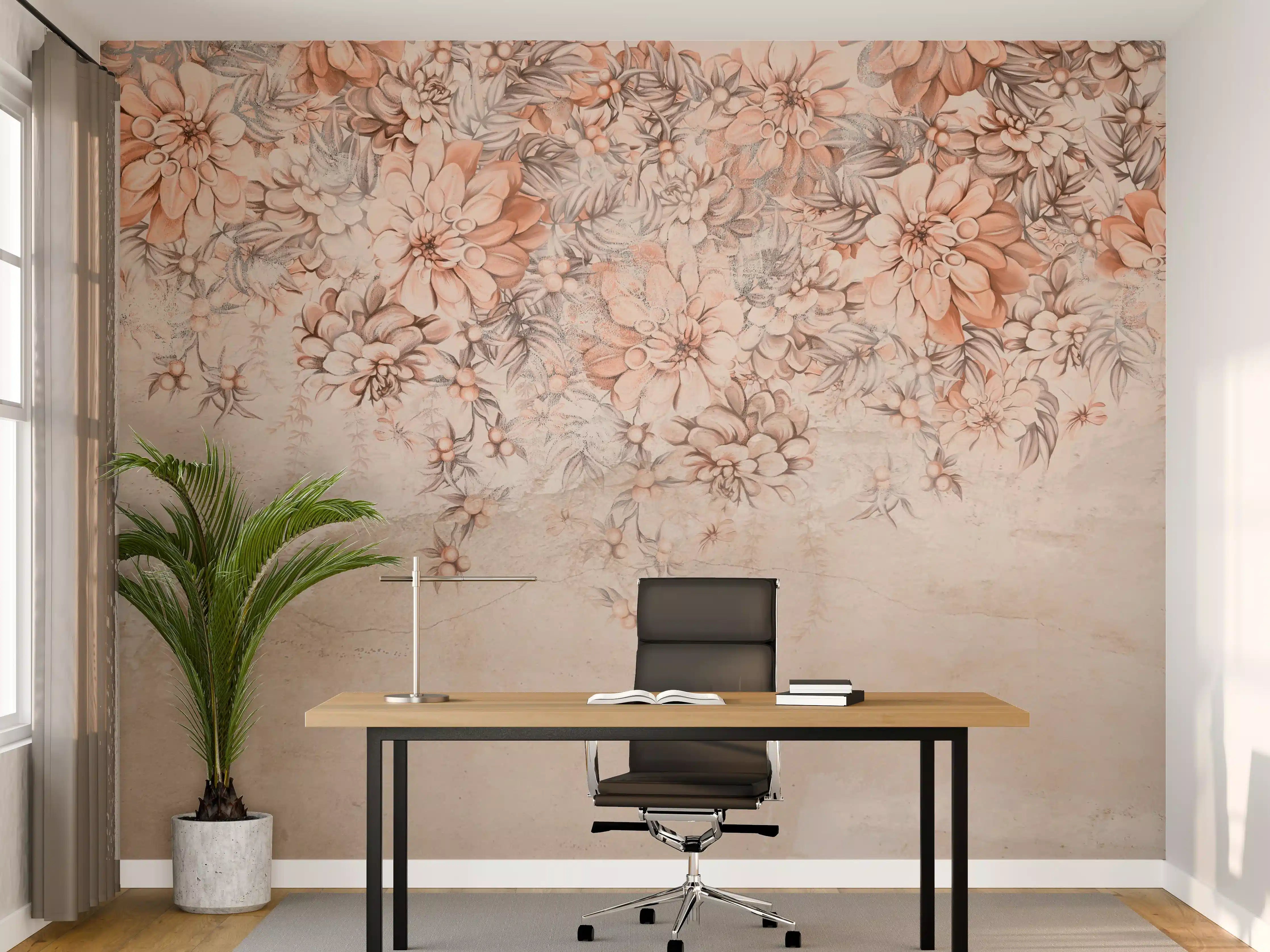 Büro Wandgestaltung - Blumige Grunge Darstellung