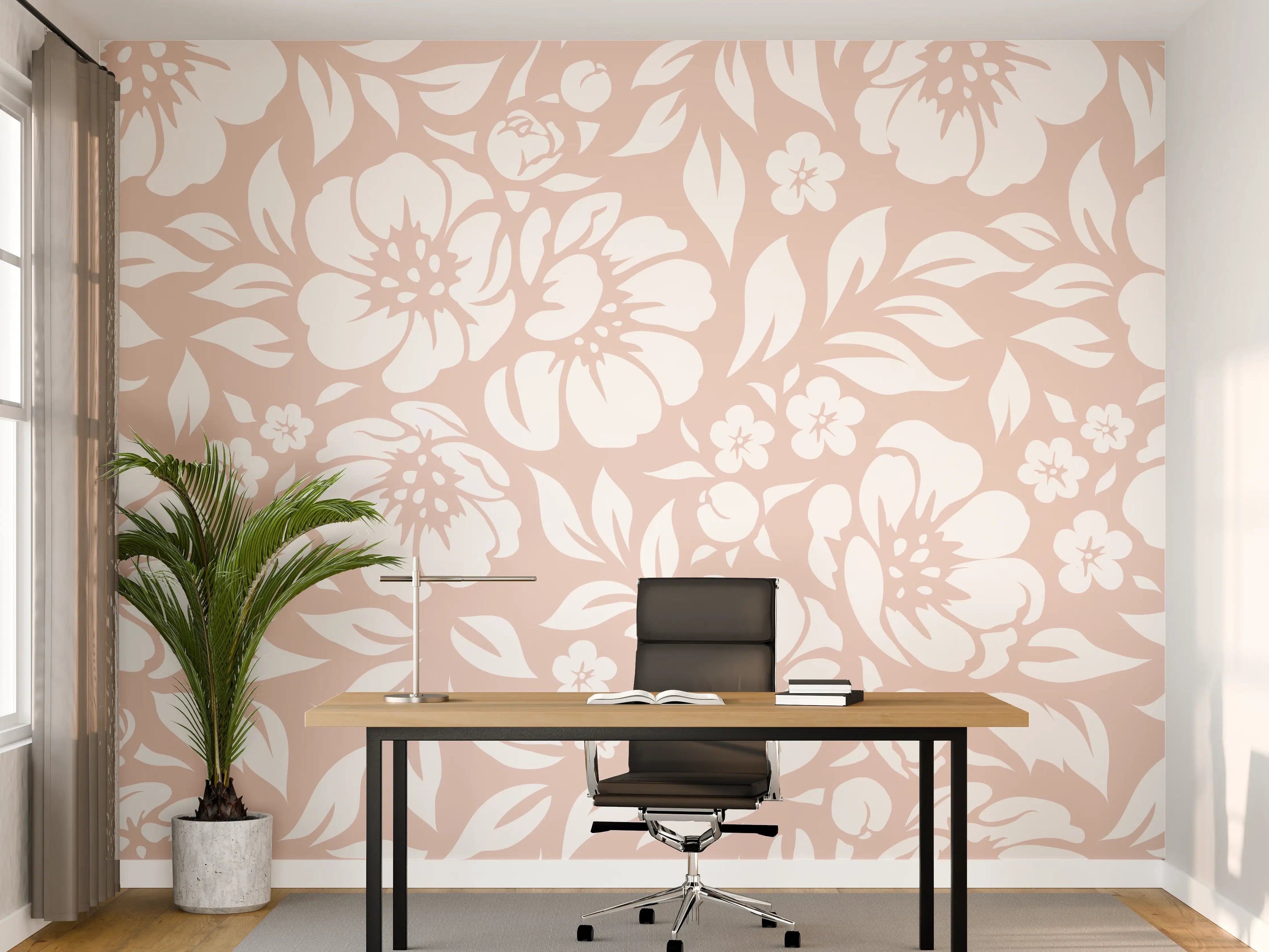 Büro Wandgestaltung - Blumiges Fliesendesign in sanften Tönen