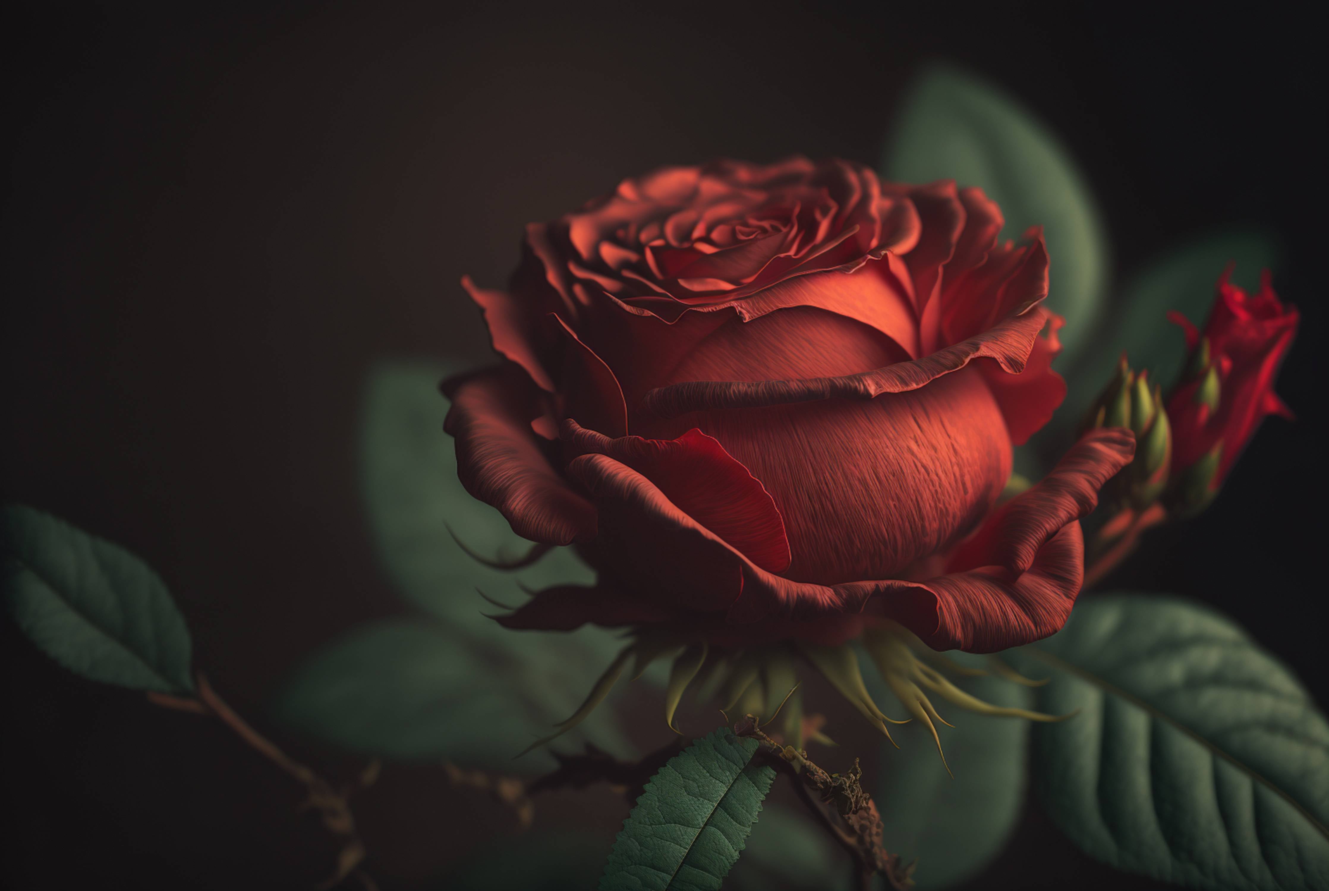 Büro Wandgestaltung-Blutrote Rose mit Graugrünnen Blättern