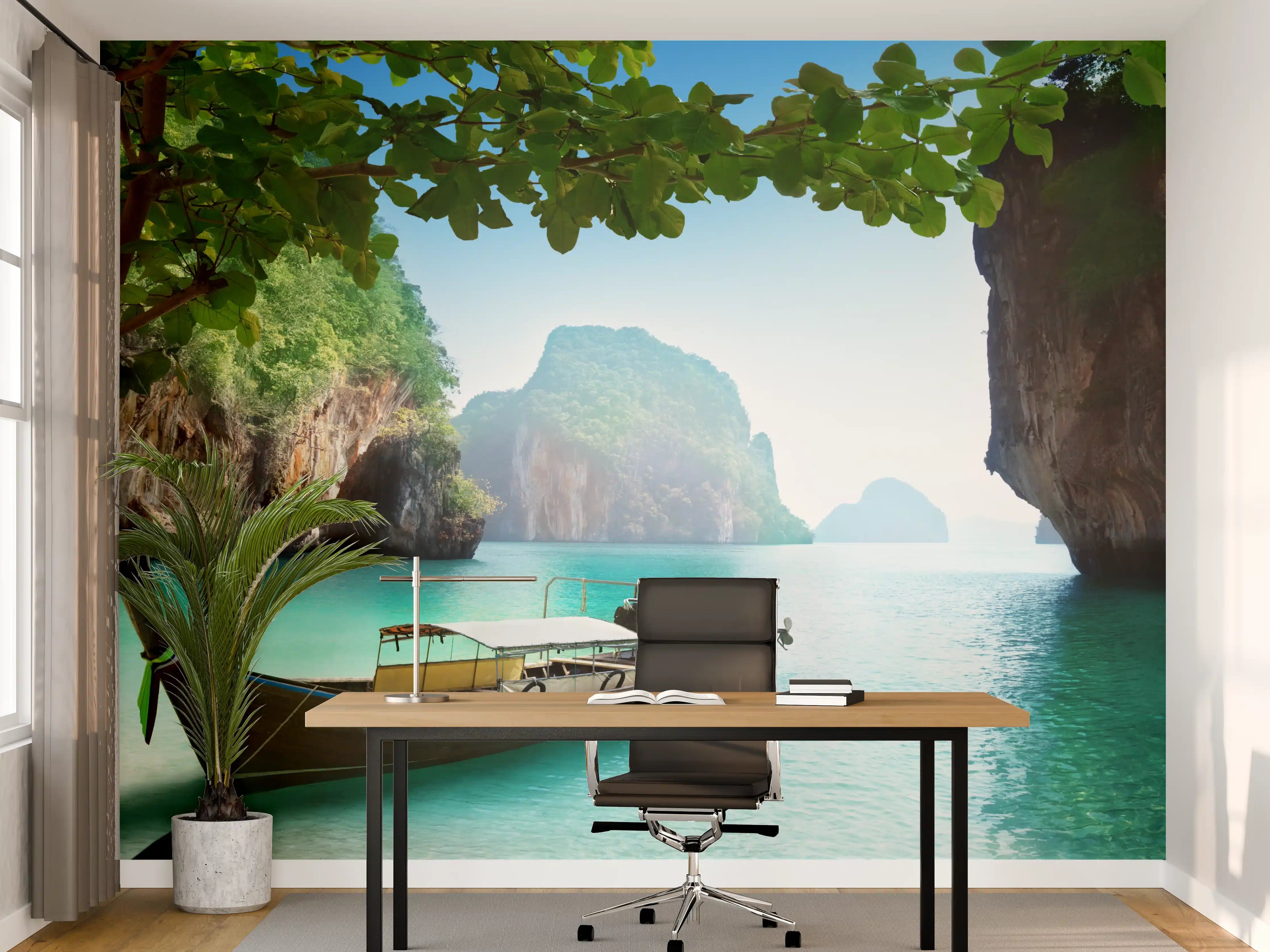 Büro Wandgestaltung - Boot auf kleiner Insel in Thailand