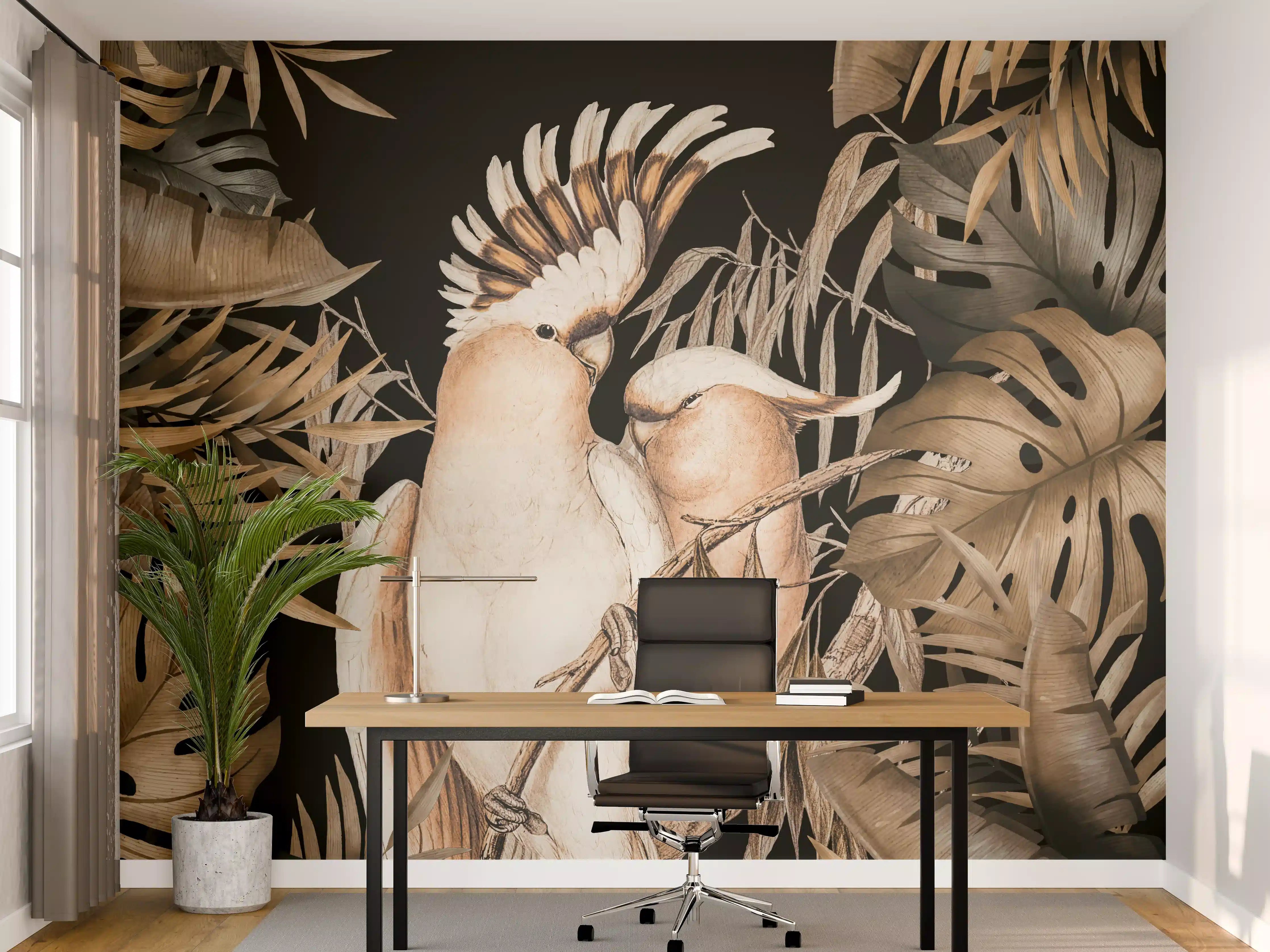 Büro Wandgestaltung - Bräunliche Kakadus Malerei