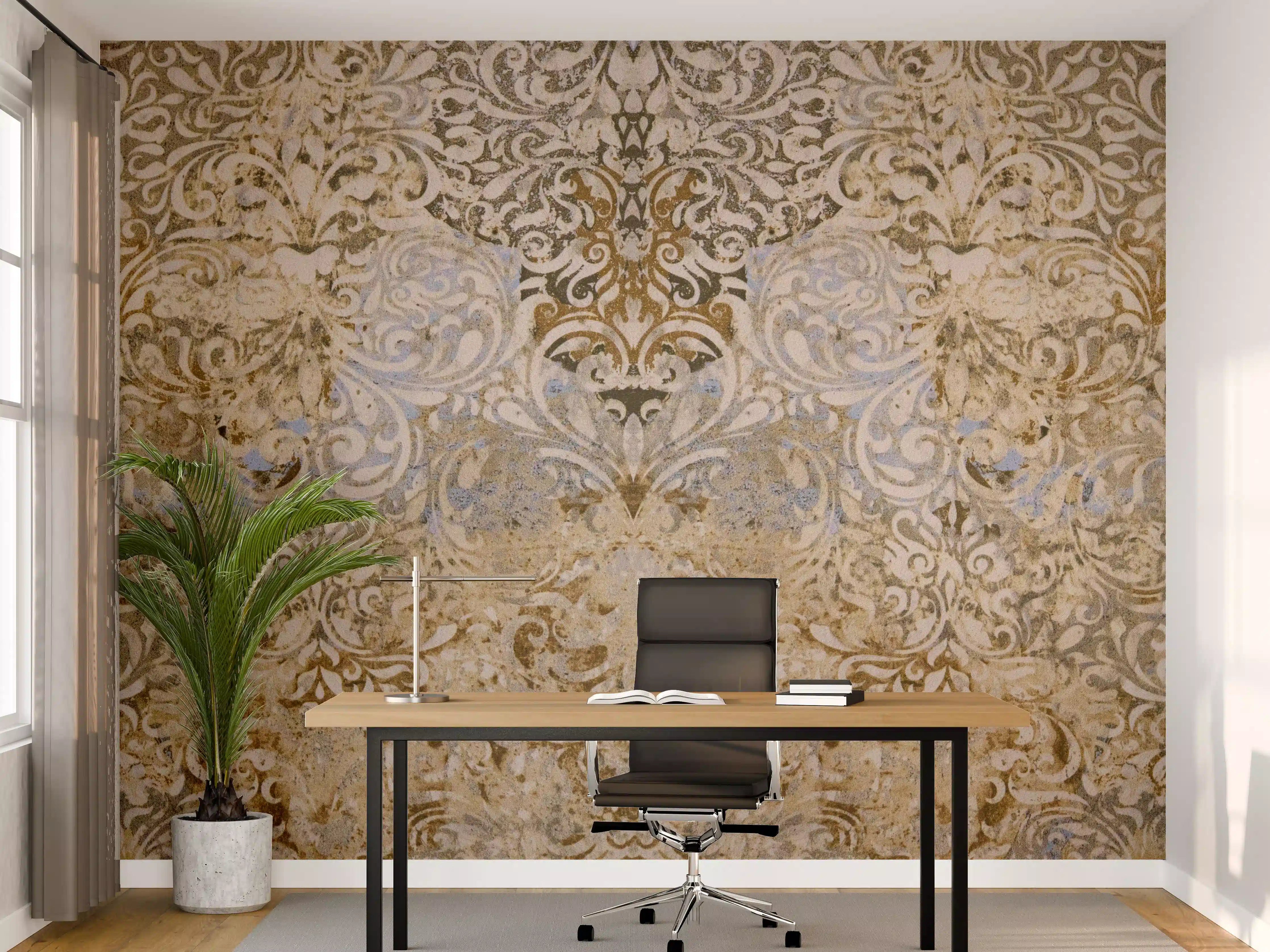 Büro Wandgestaltung - Bräunliche Vintage Tapete