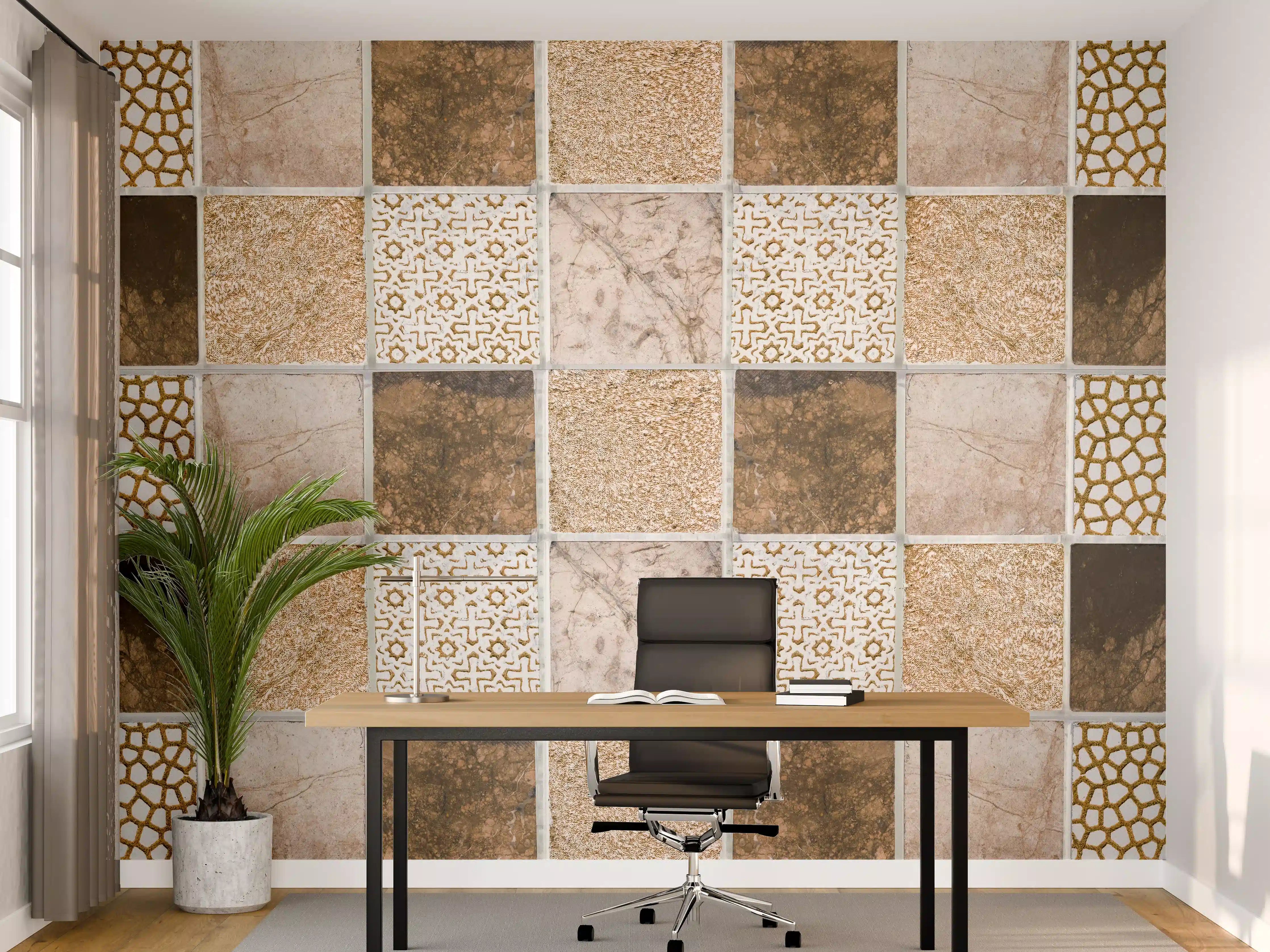 Büro Wandgestaltung - Bräunliche quadratische Mosaiktextur 