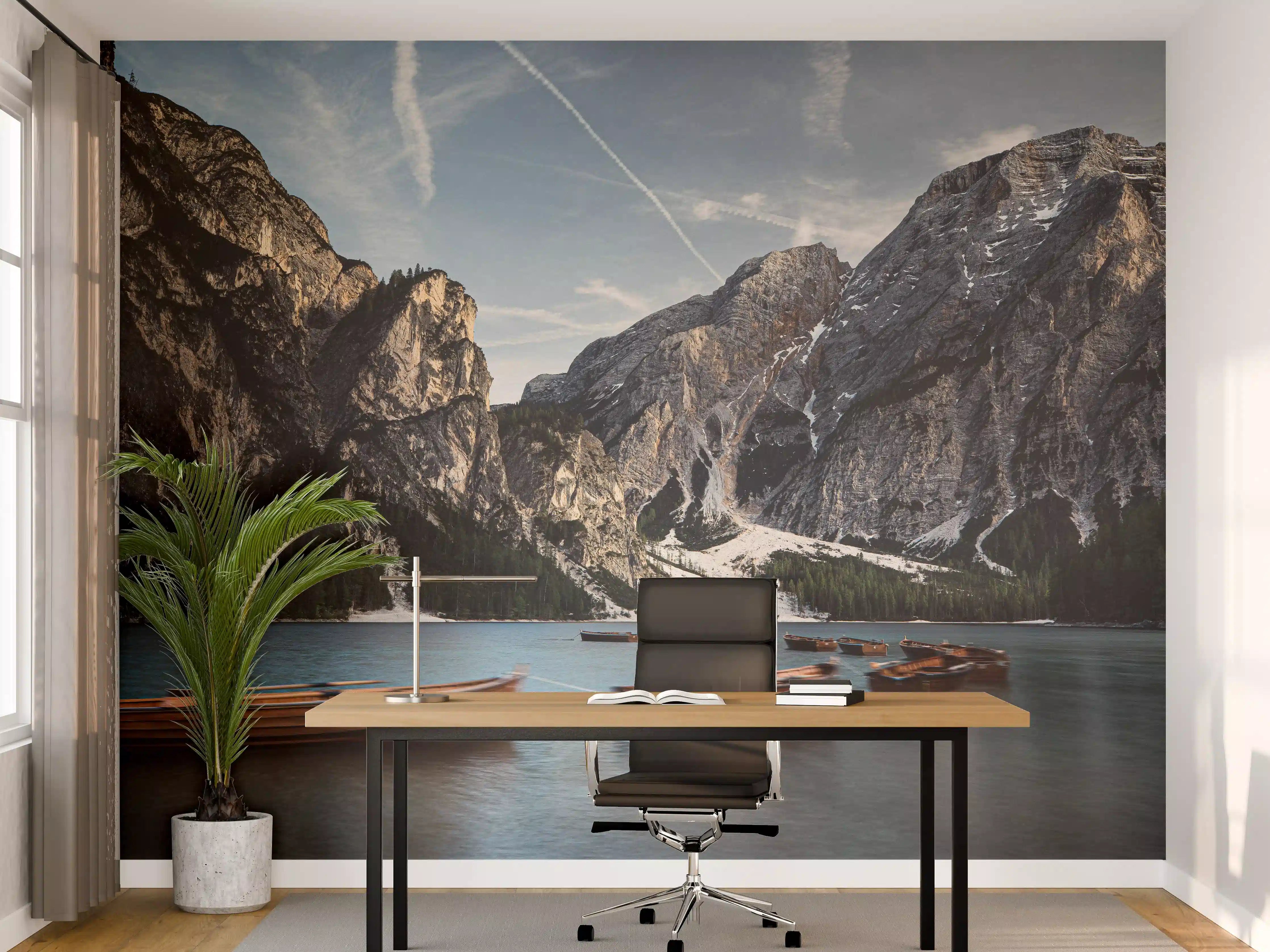 Büro Wandgestaltung - Braies See Reflexion Abendstimmung