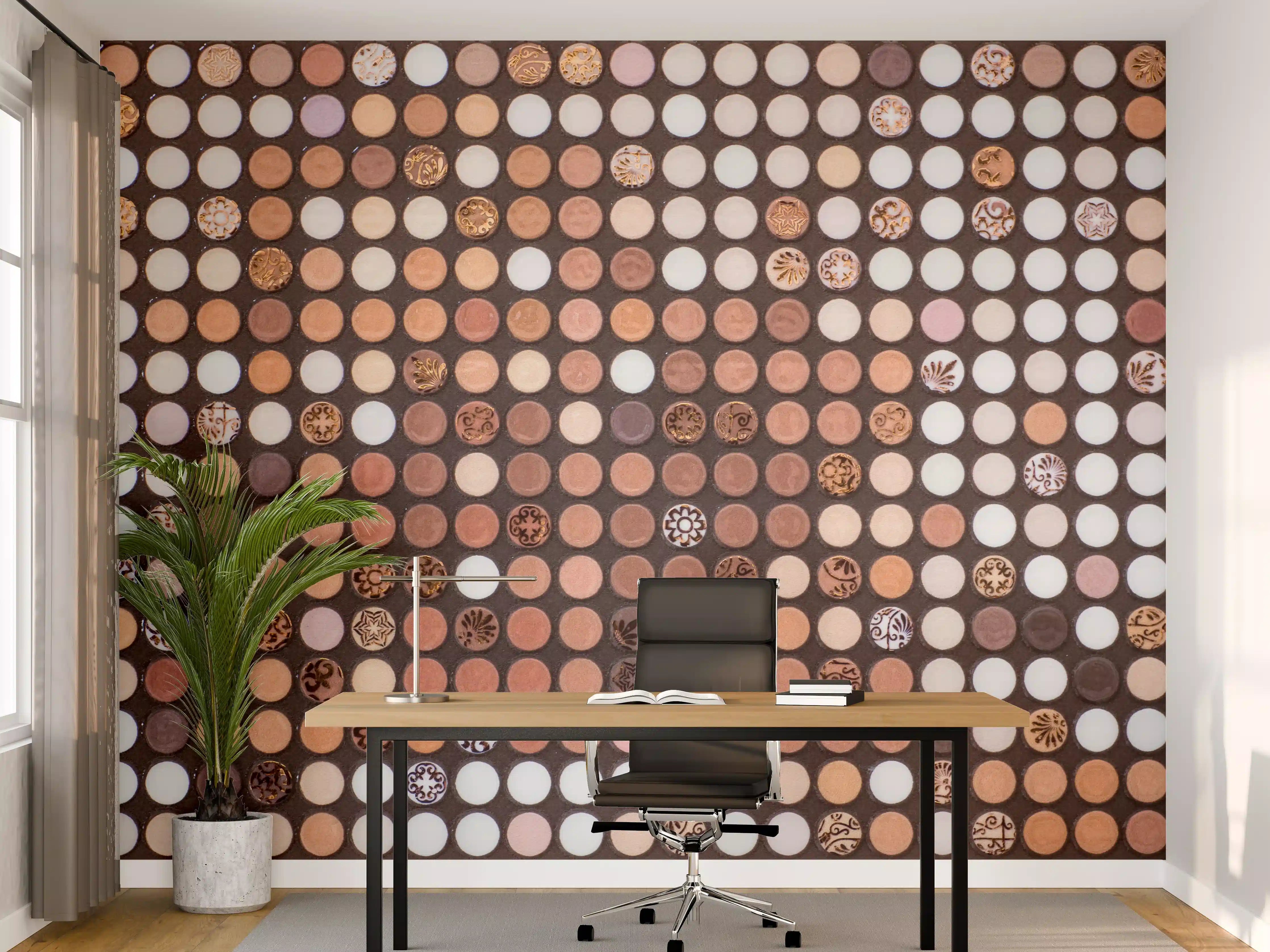Büro Wandgestaltung - Braune Holzperlenmosaik mit Grau- und Weißtönen