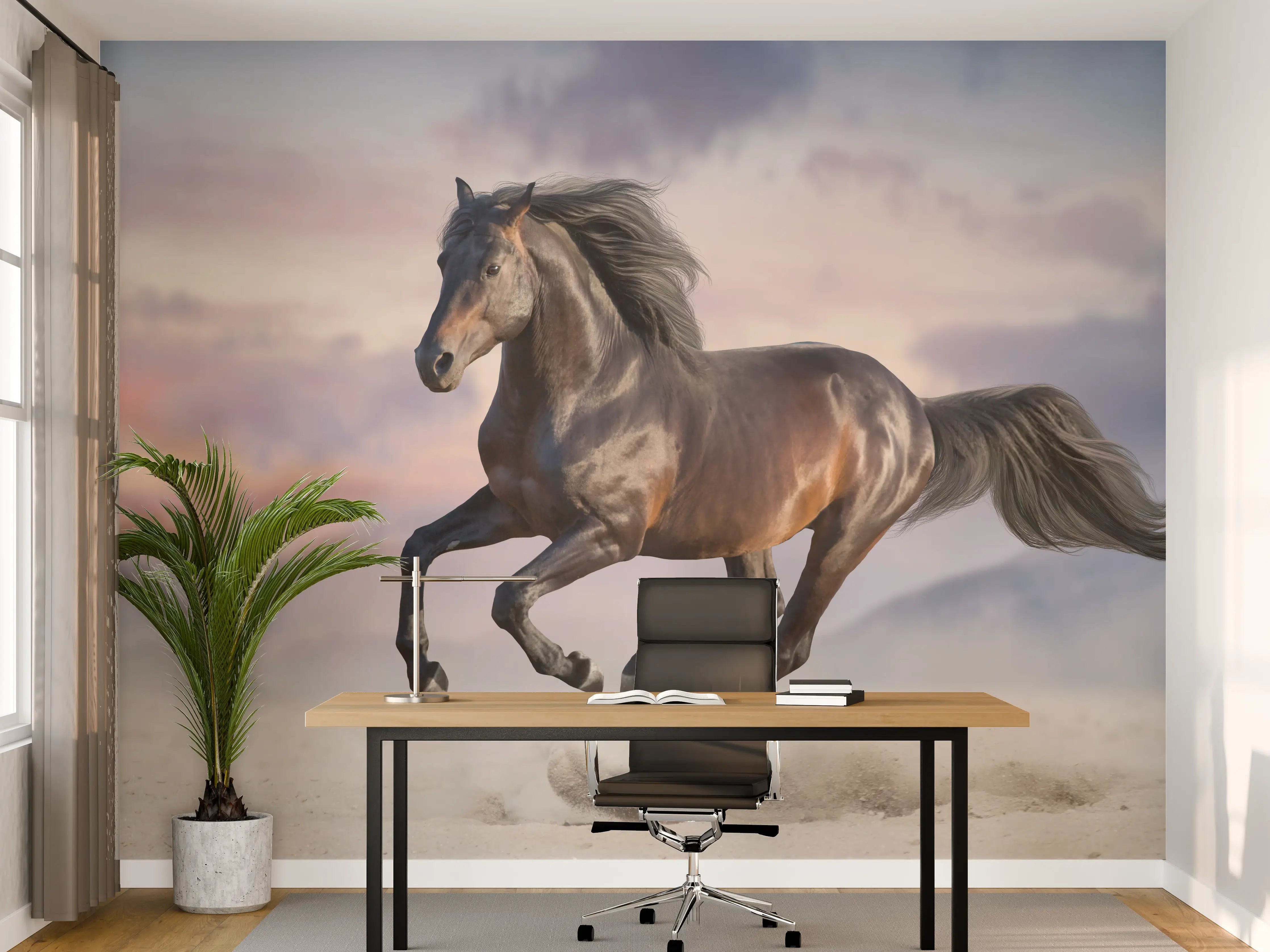 Büro Wandgestaltung - Braunes Pferd in Wüstensand