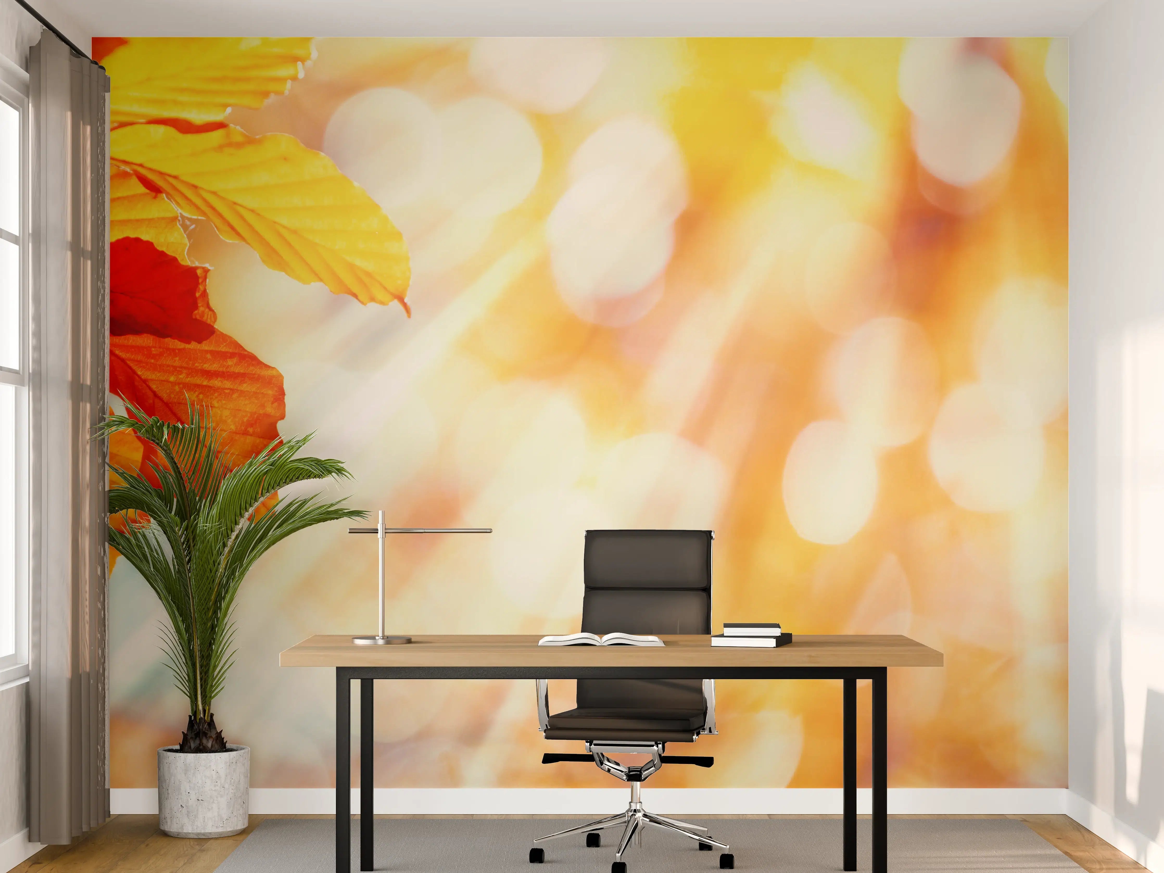 Büro Wandgestaltung - Buchenblätter im Sonnenschein 