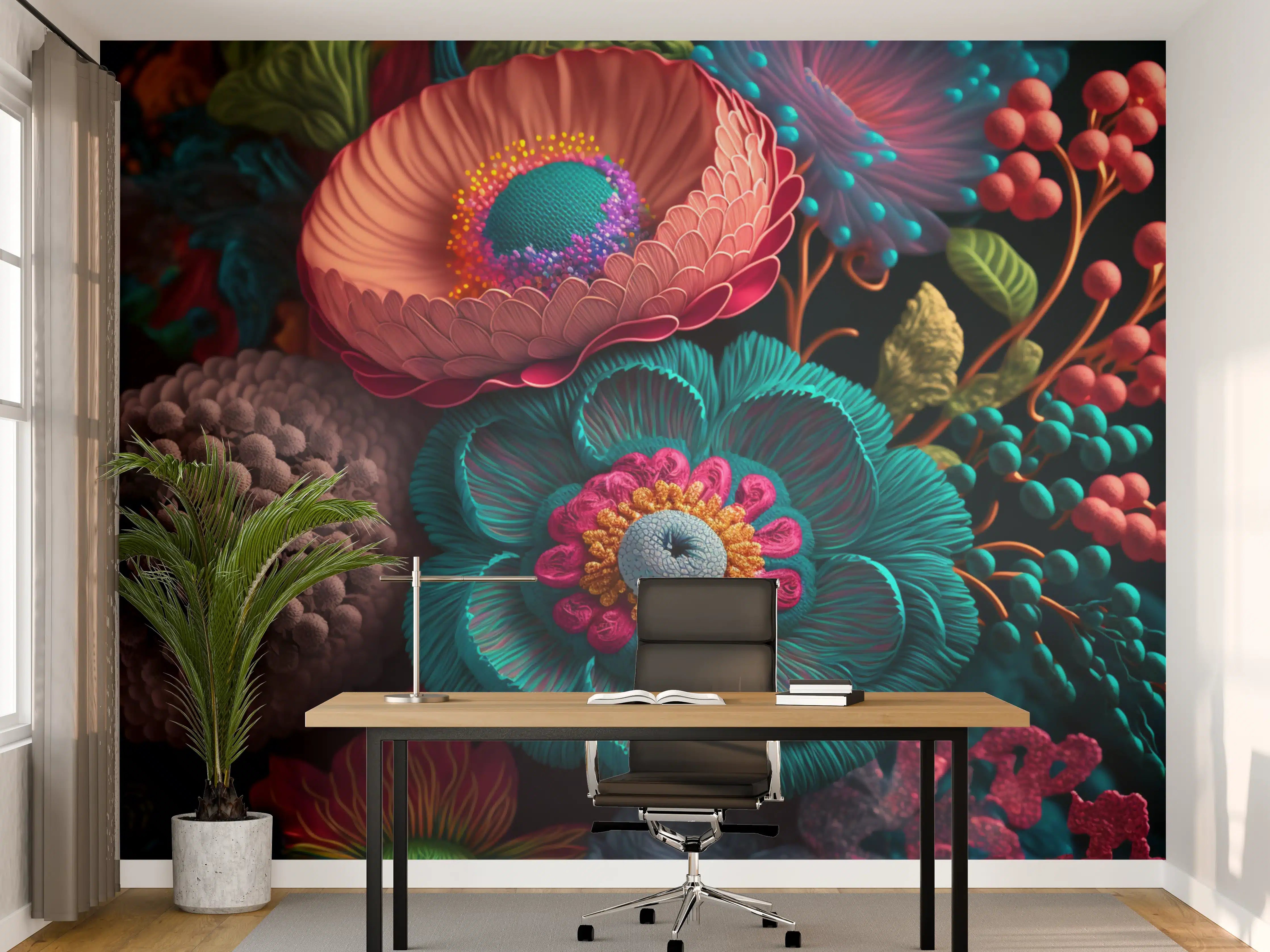 Büro Wandgestaltung - Bunte 3D-Textur Blumenmit lebendigen Farben