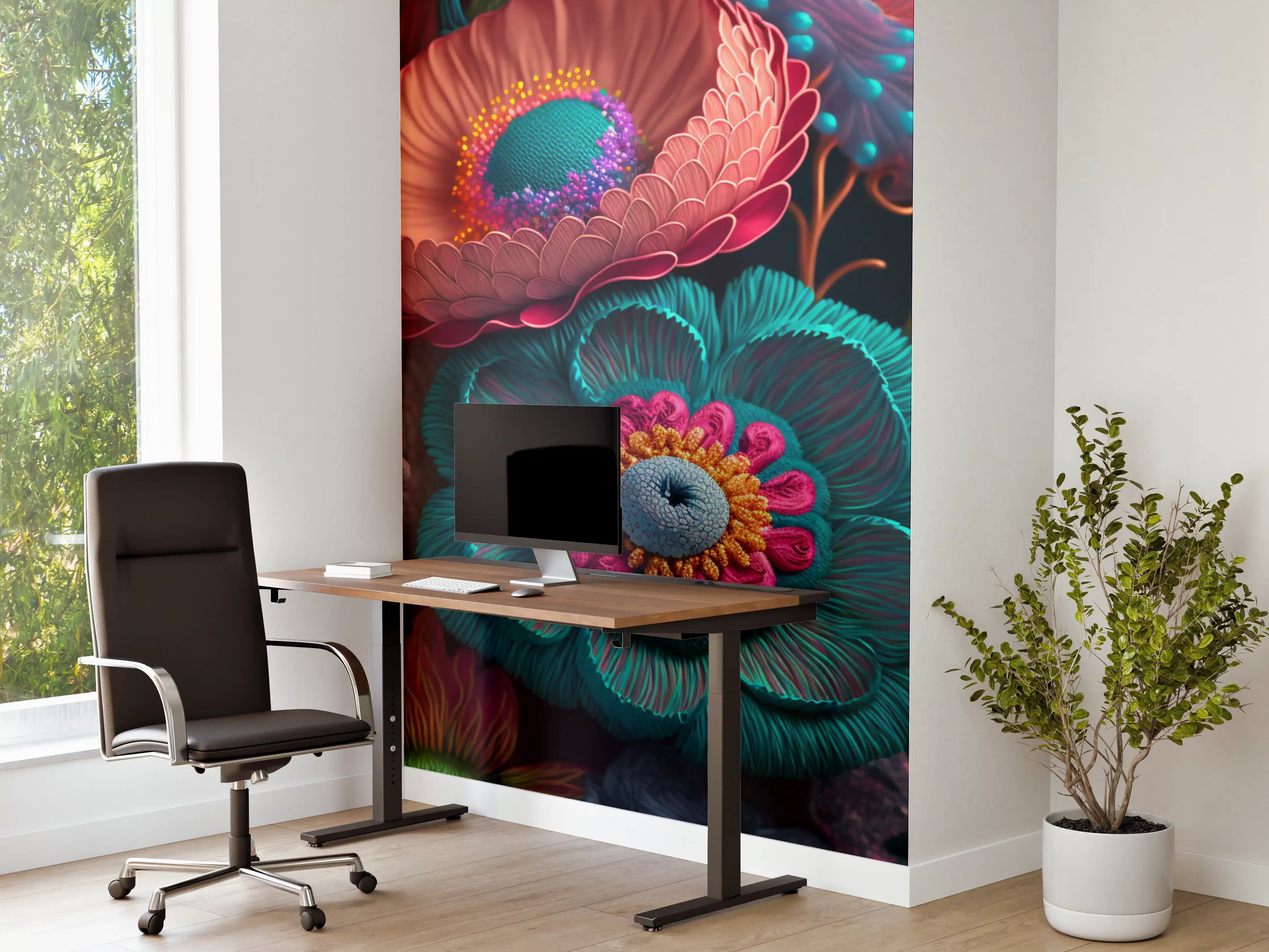 Büro Wandgestaltung - Bunte 3D-Textur Blumenmit lebendigen Farben