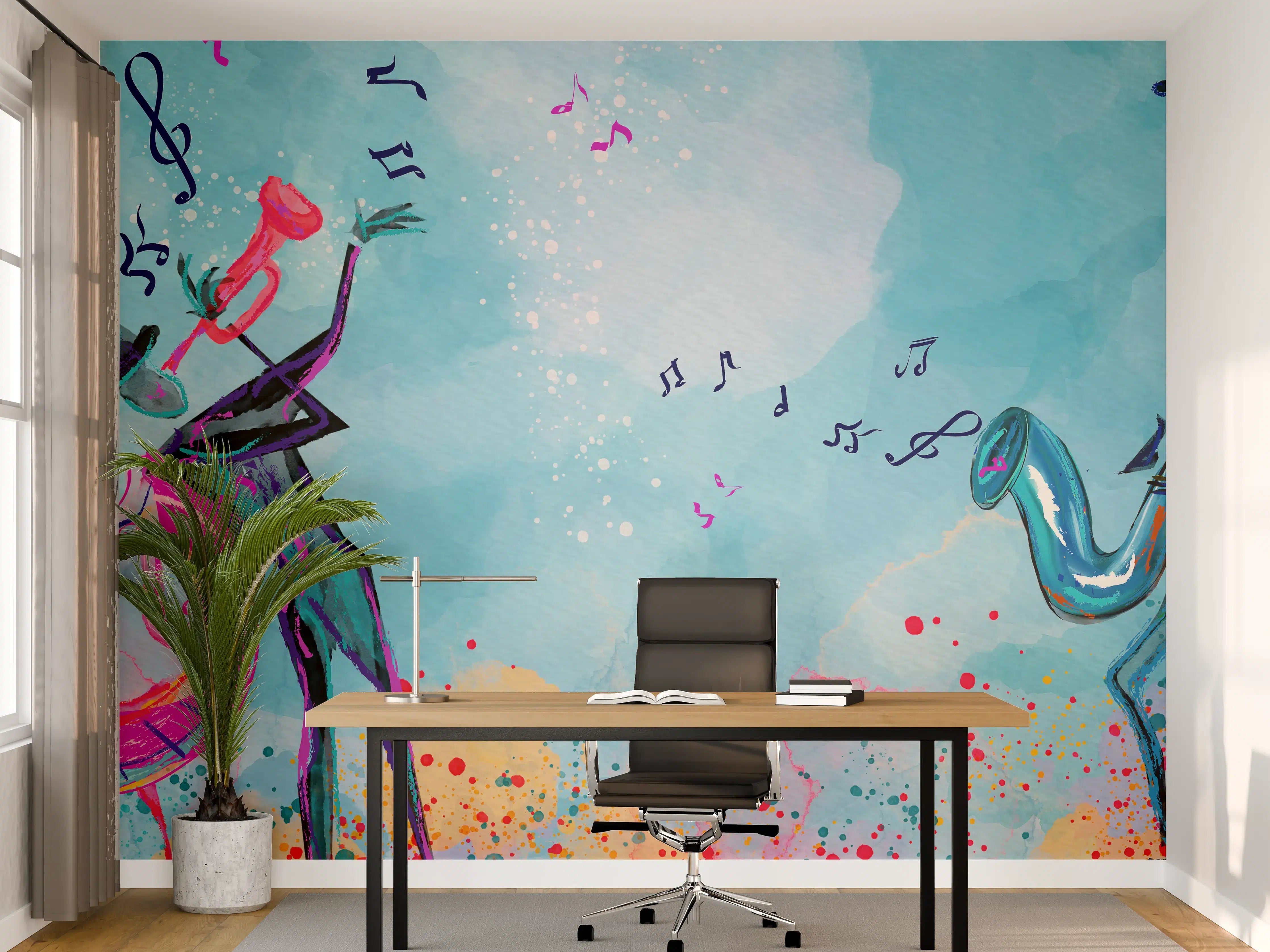 Büro Wandgestaltung - Bunte Aquarell Musikszene