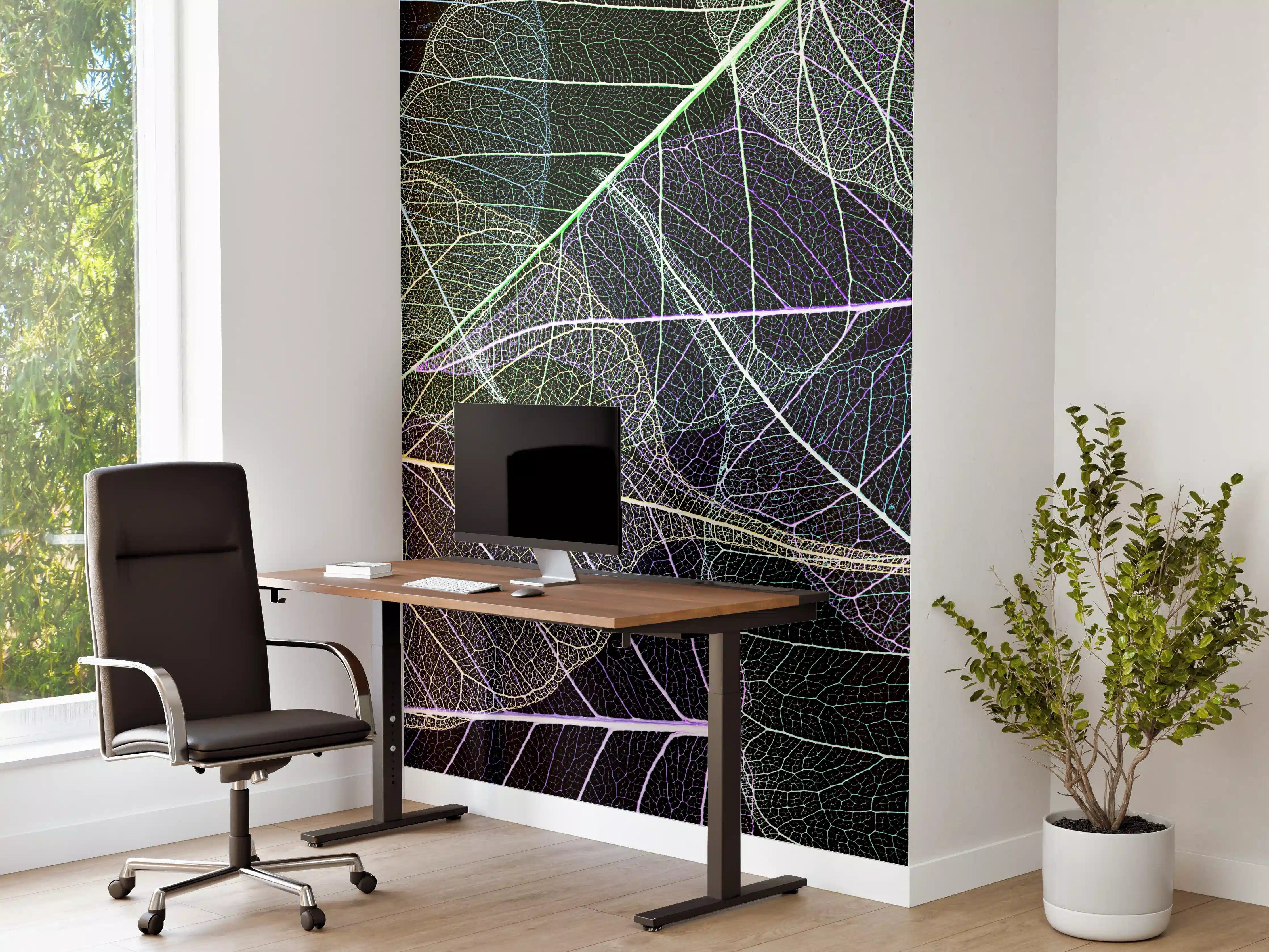 Büro Wandgestaltung - Bunte Blattadertexturen auf Schwarz