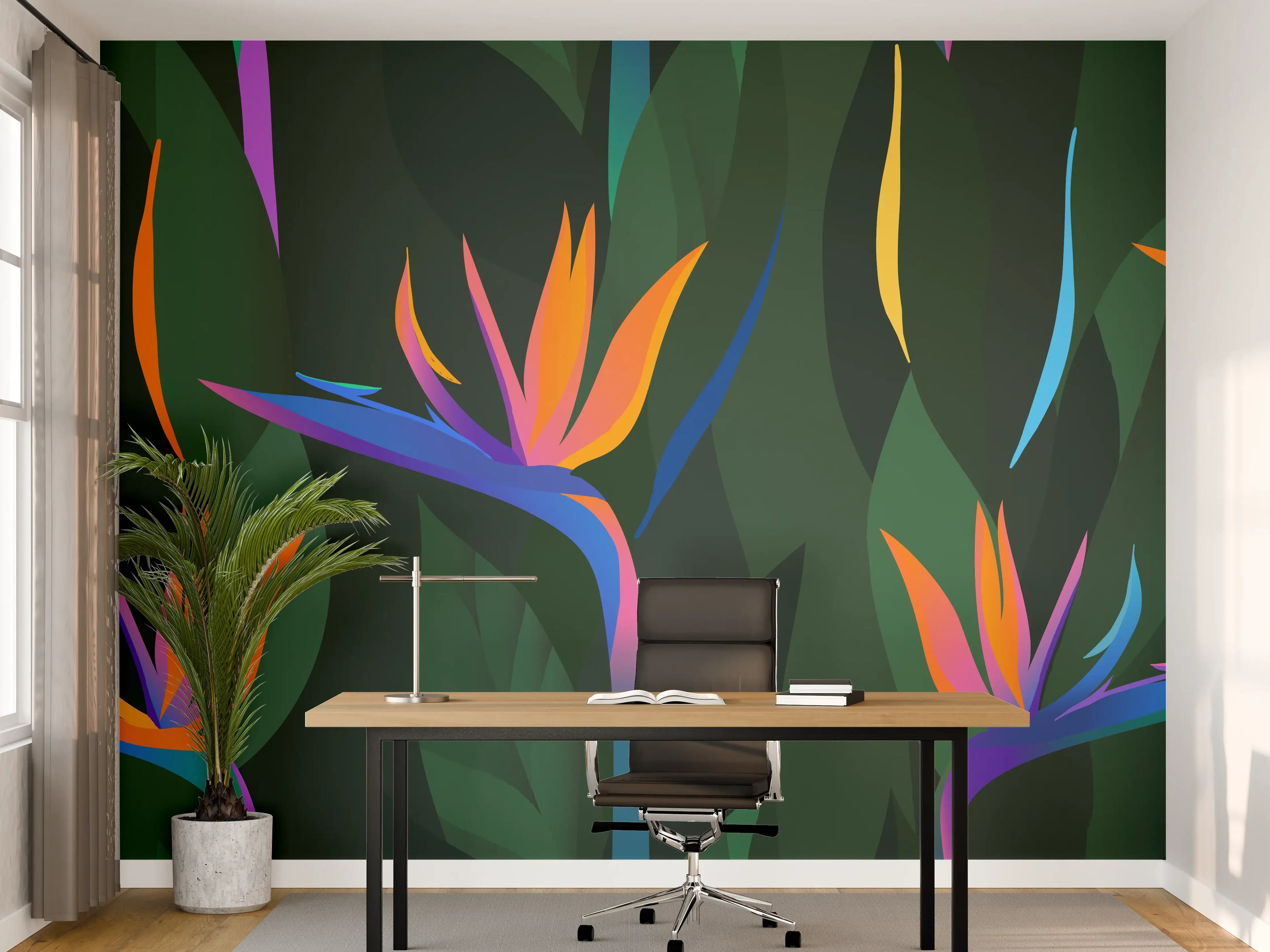 Büro Wandgestaltung - Bunte Blumenmuster in Tropischer Optik