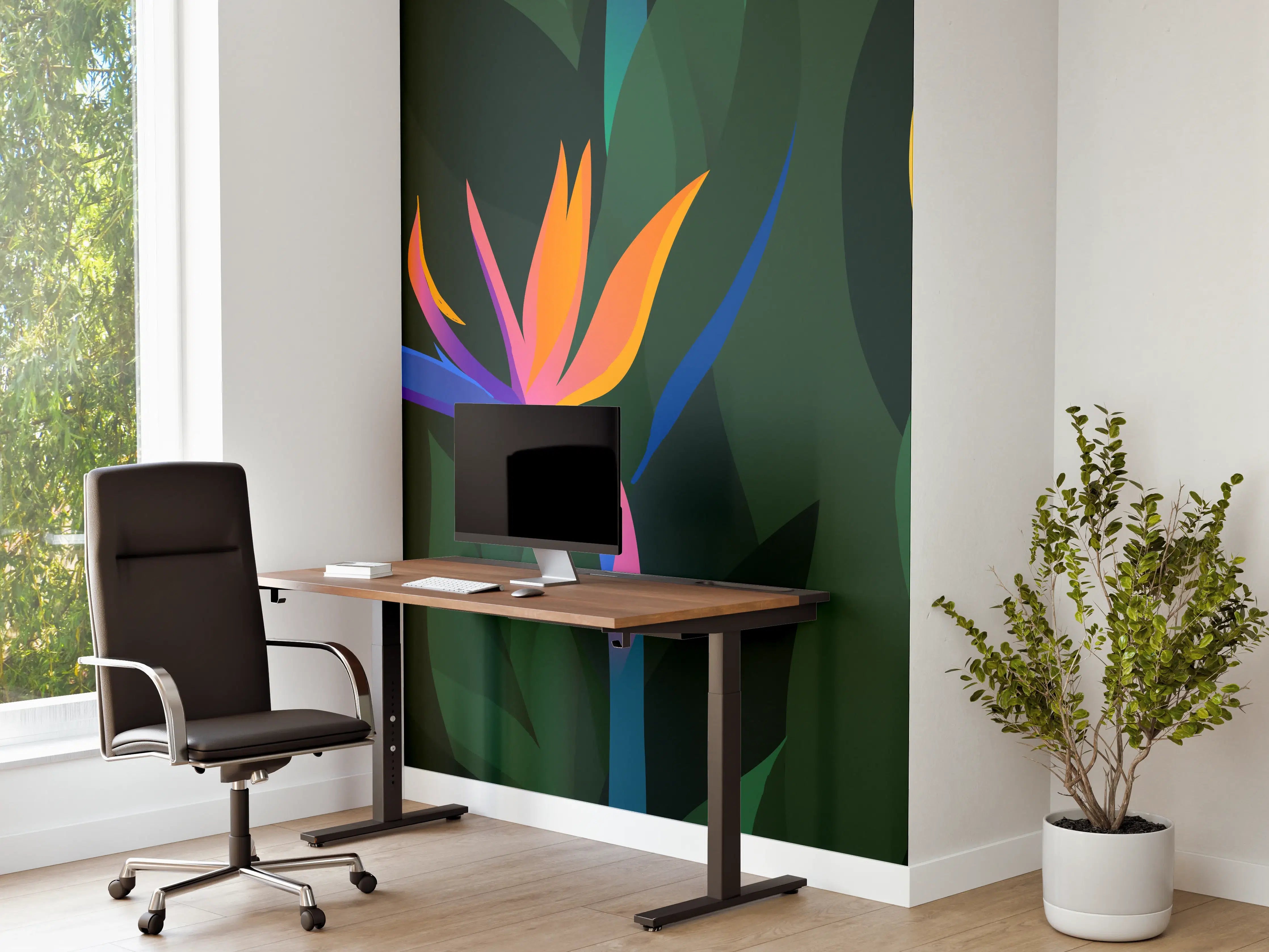 Büro Wandgestaltung - Bunte Blumenmuster in Tropischer Optik
