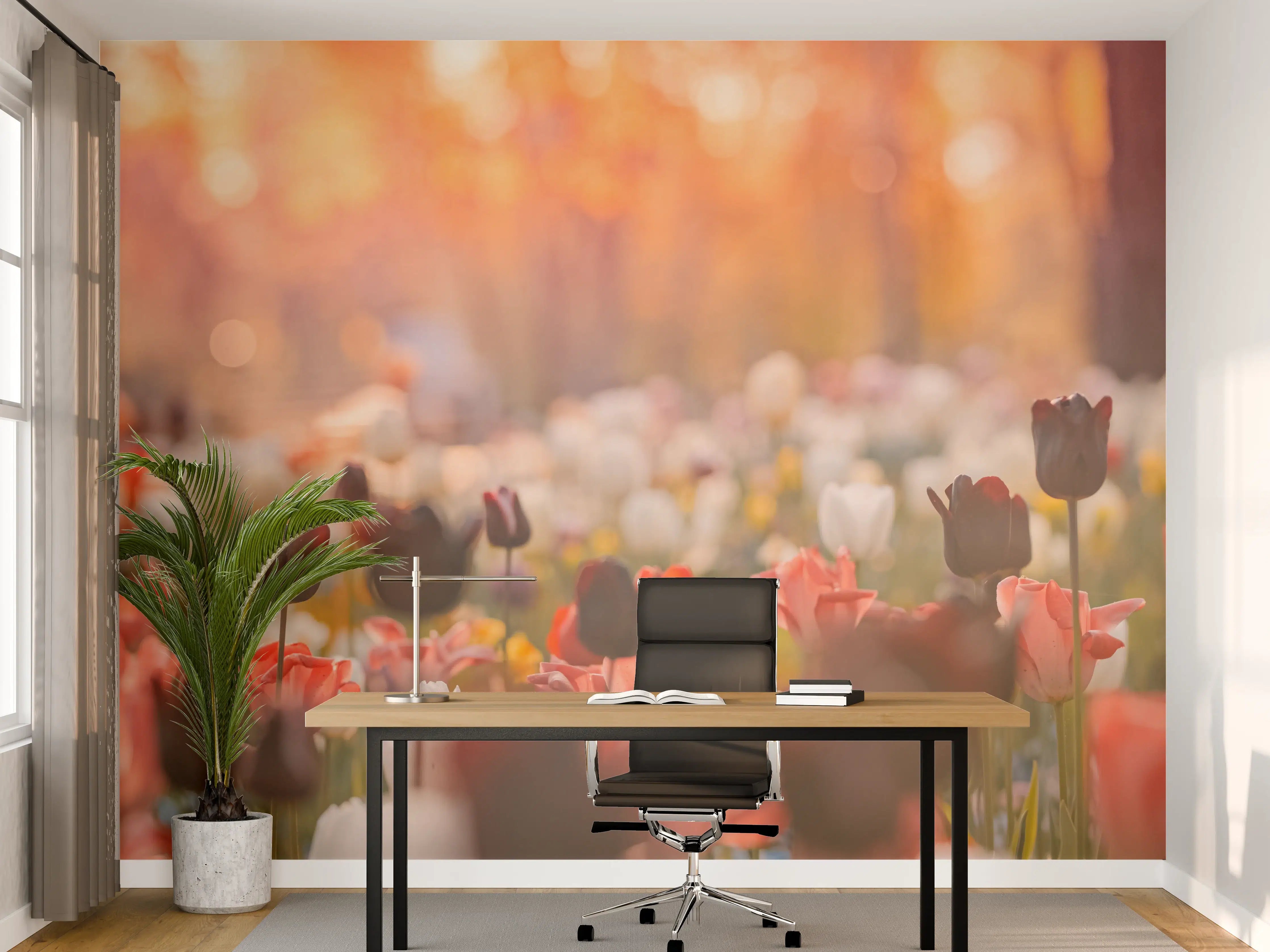 Büro Wandgestaltung - Bunte Blumenwiese mit Tulpen