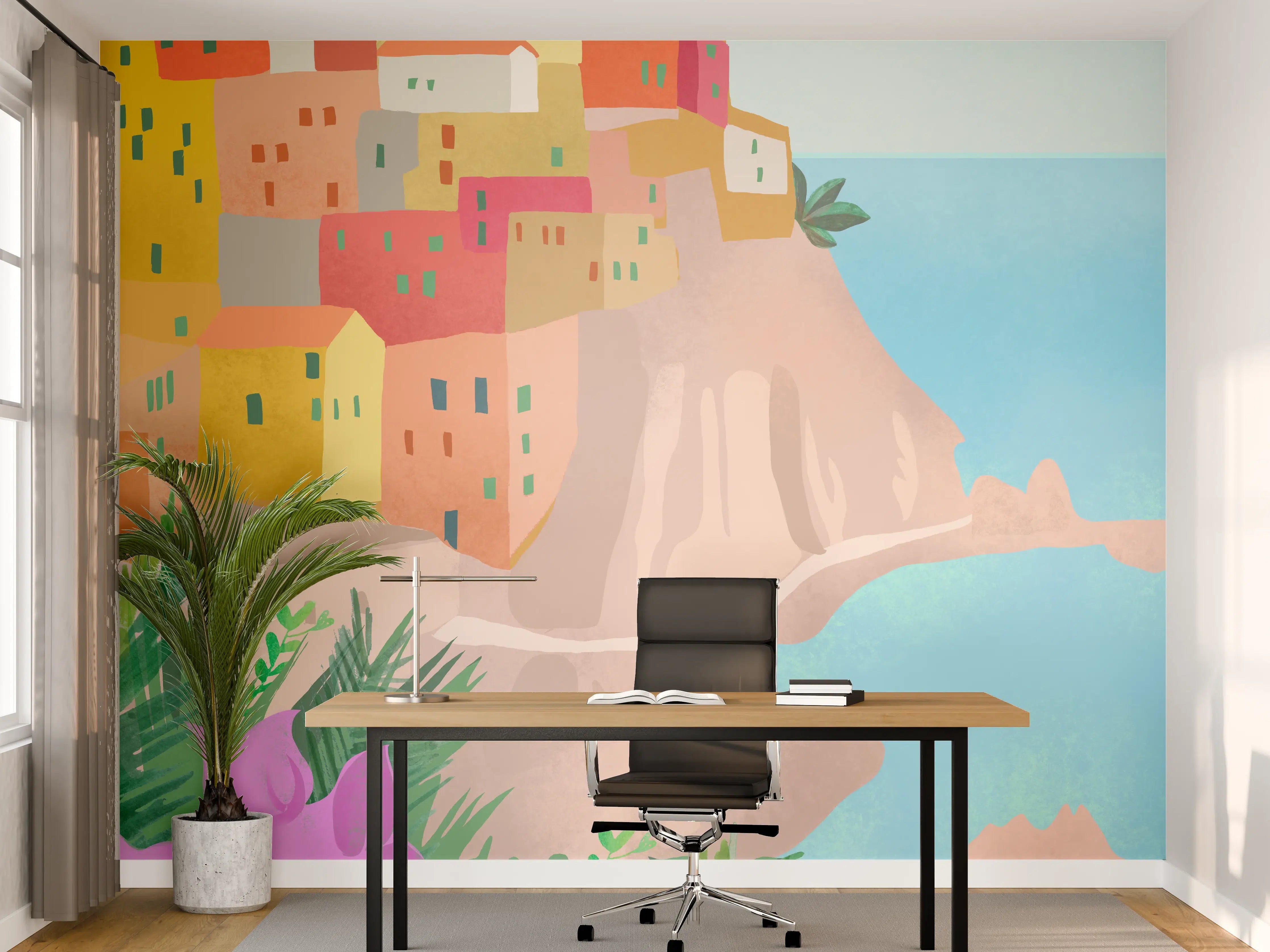 Büro Wandgestaltung - Bunte Cinque Terre Illustration