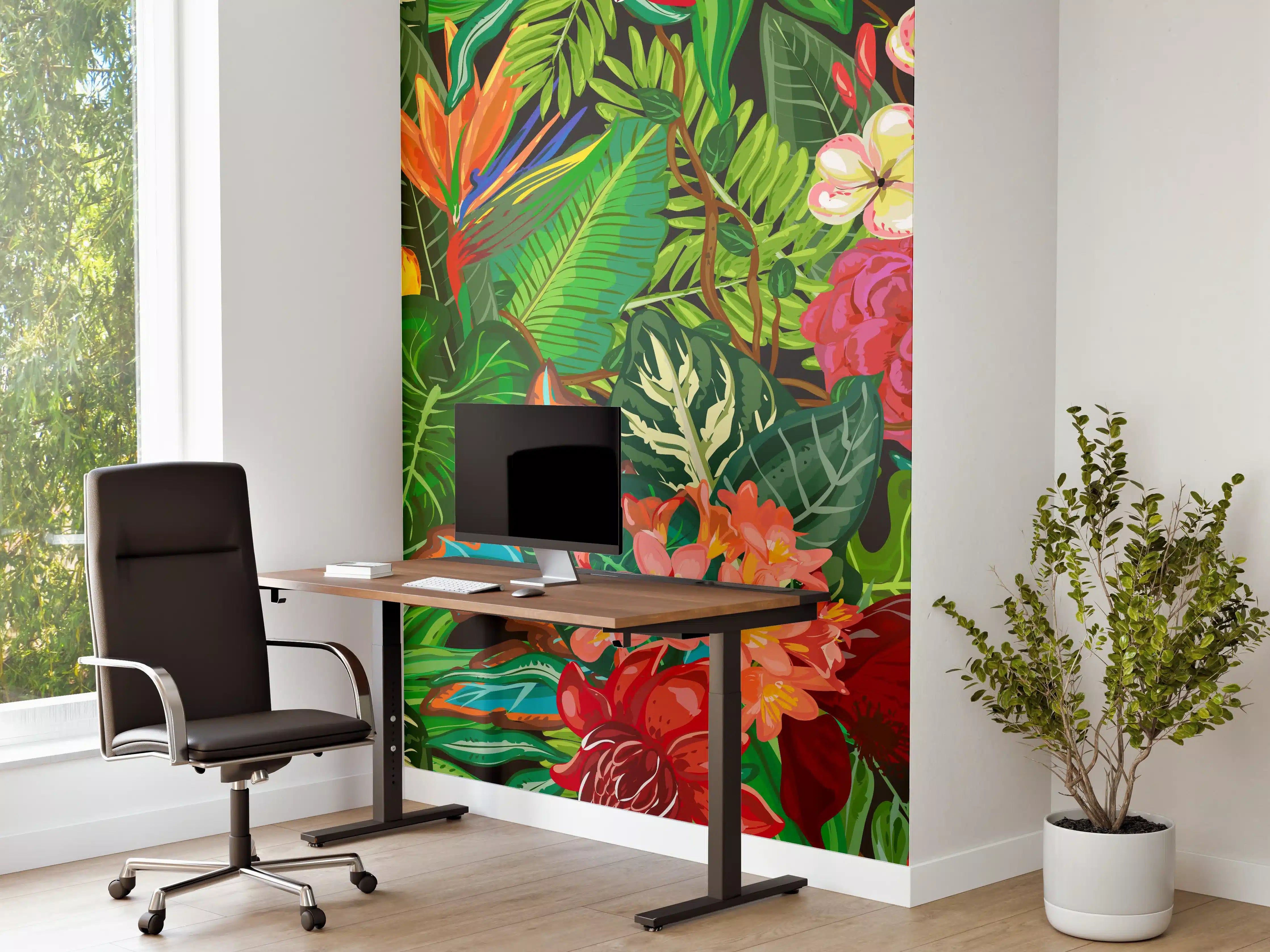 Büro Wandgestaltung - Bunte Dschungel-Muster-Tapete