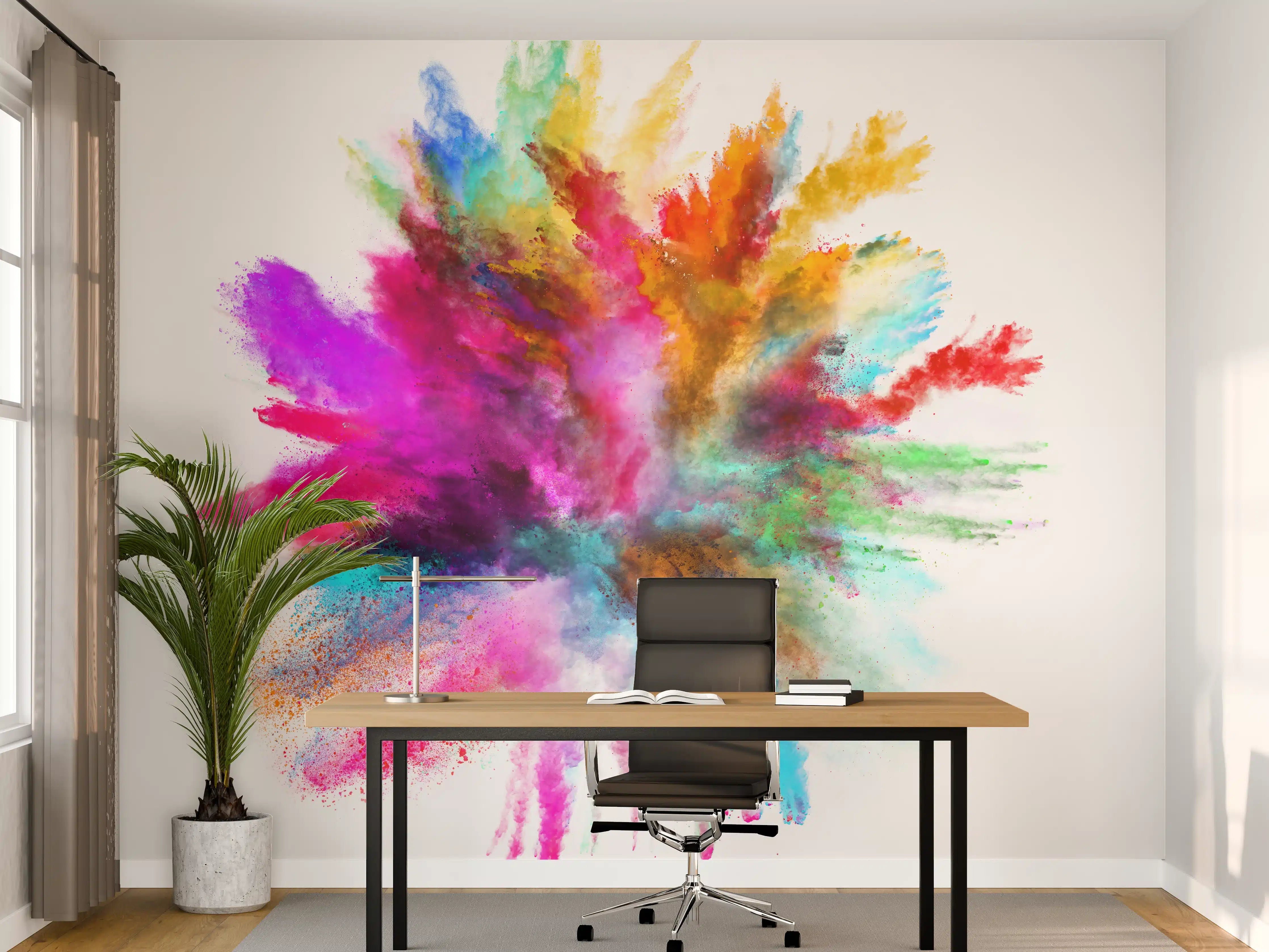 Büro Wandgestaltung - Bunte Farbexplosion auf weißen Hintergrund