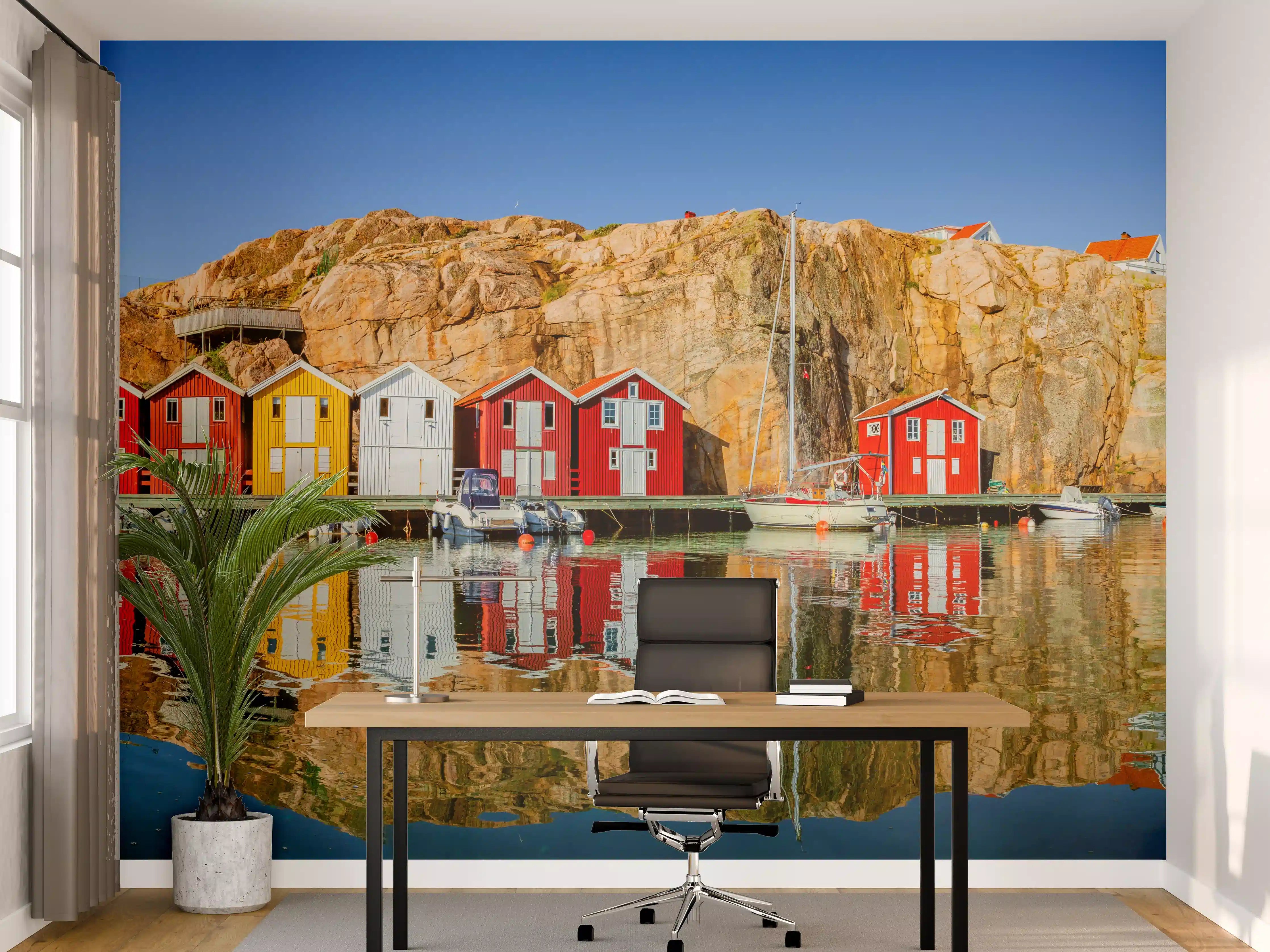 Büro Wandgestaltung - Bunte Fischerhäuser in Schweden