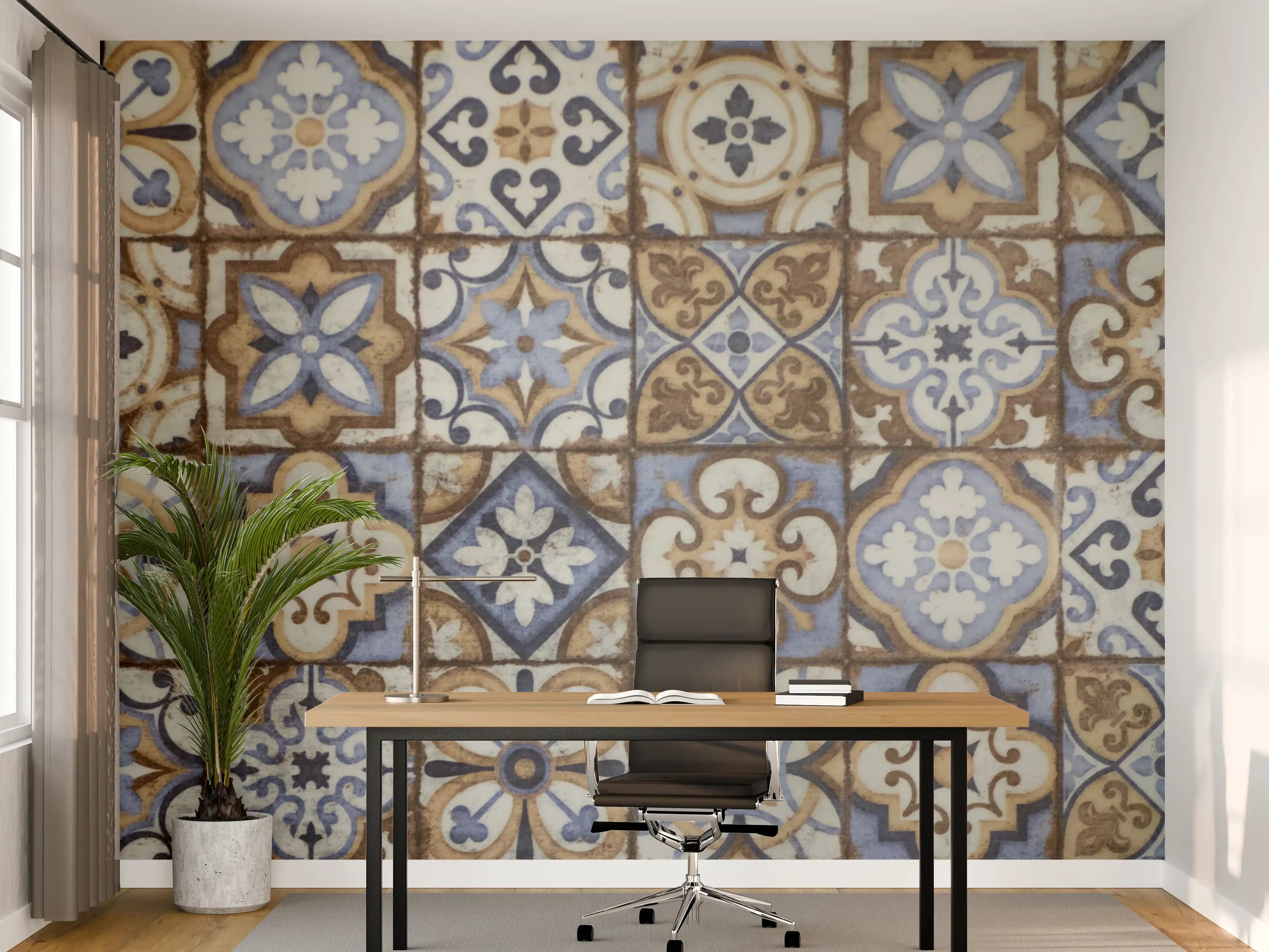 Büro Wandgestaltung - Bunte Fliesenmuster in Vintage-Optik