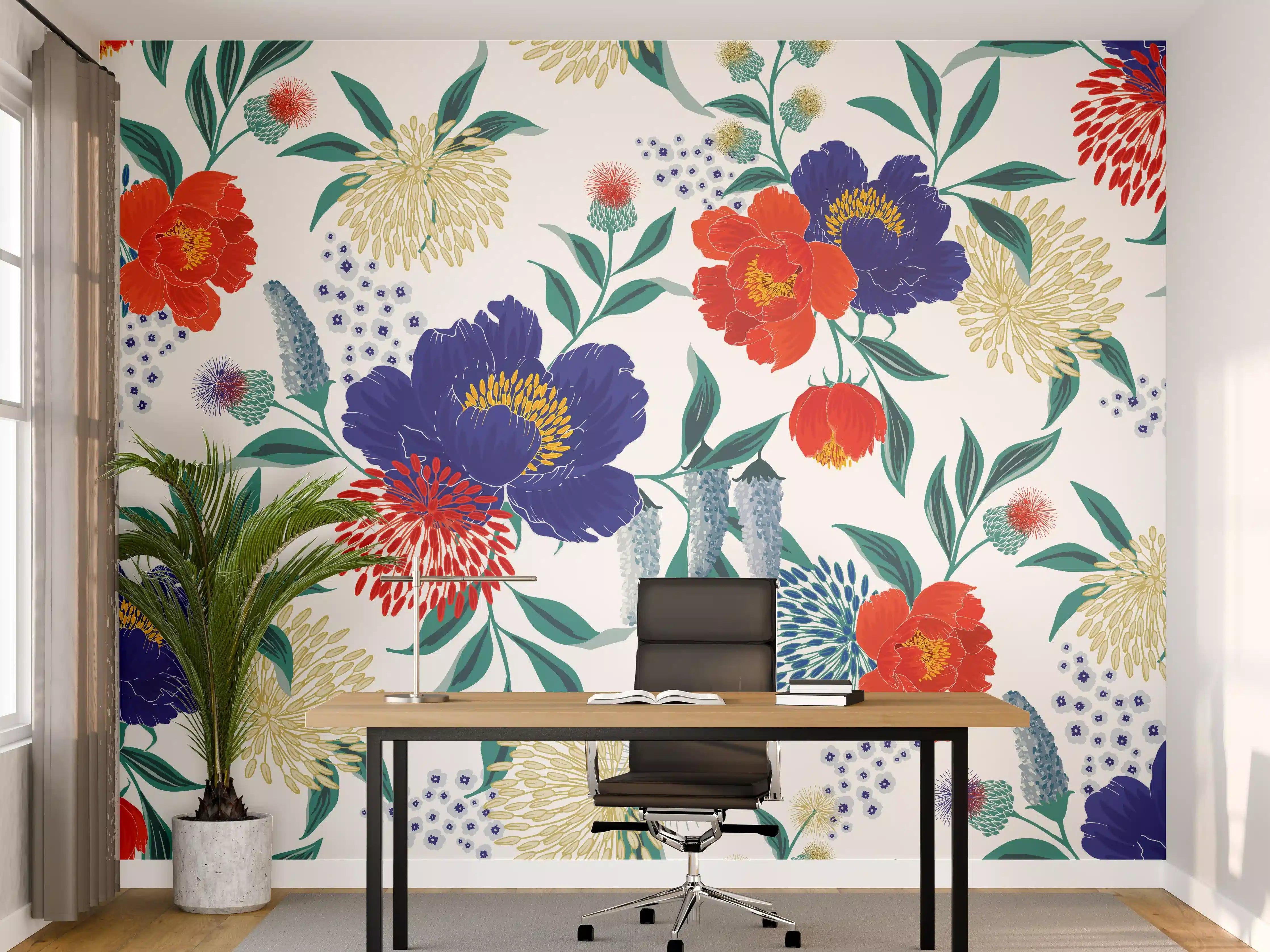 Büro Wandgestaltung - Bunte Florale Muster Tapete