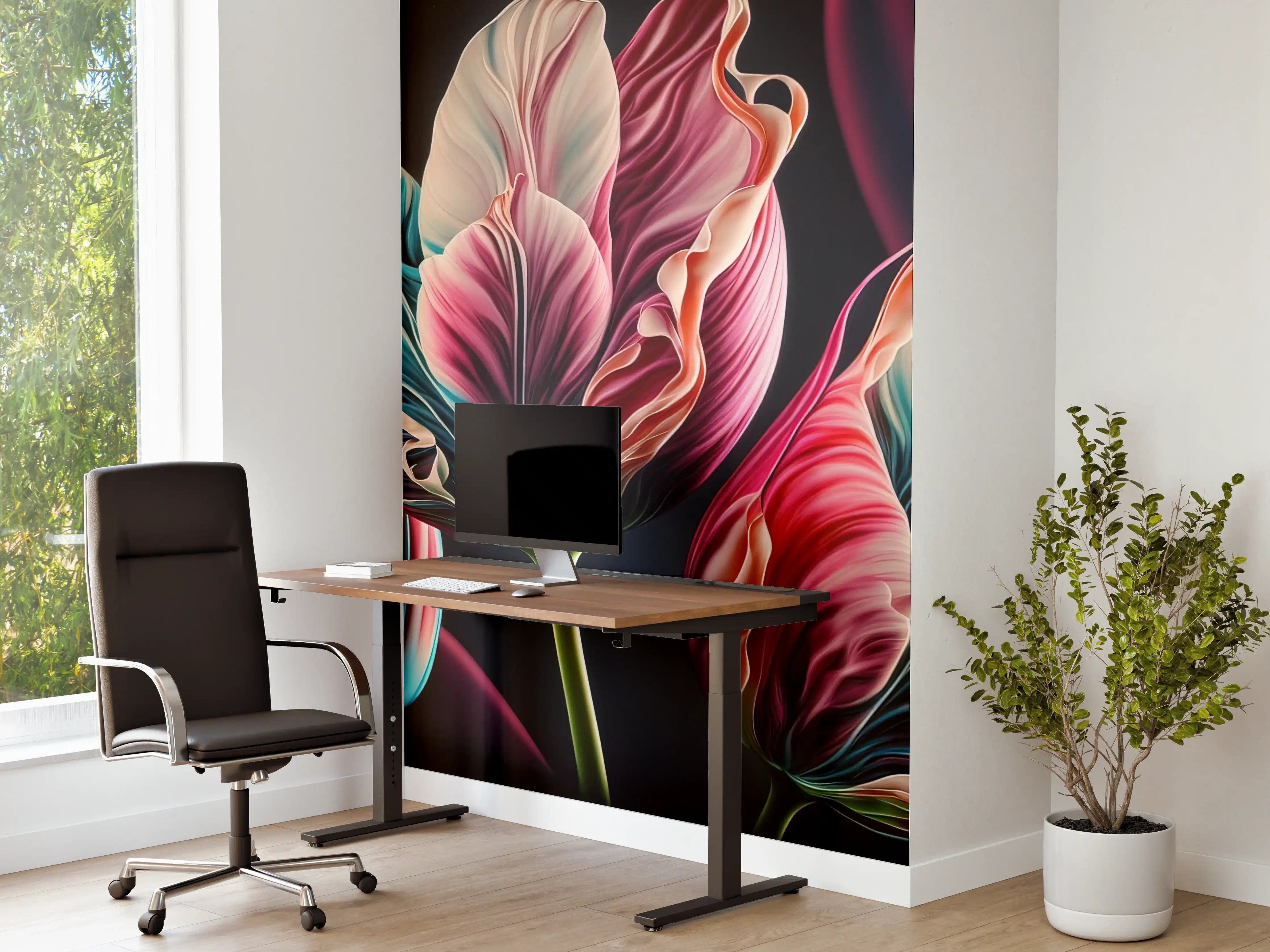 Büro Wandgestaltung - Bunte Fluid Kunst Tulpen