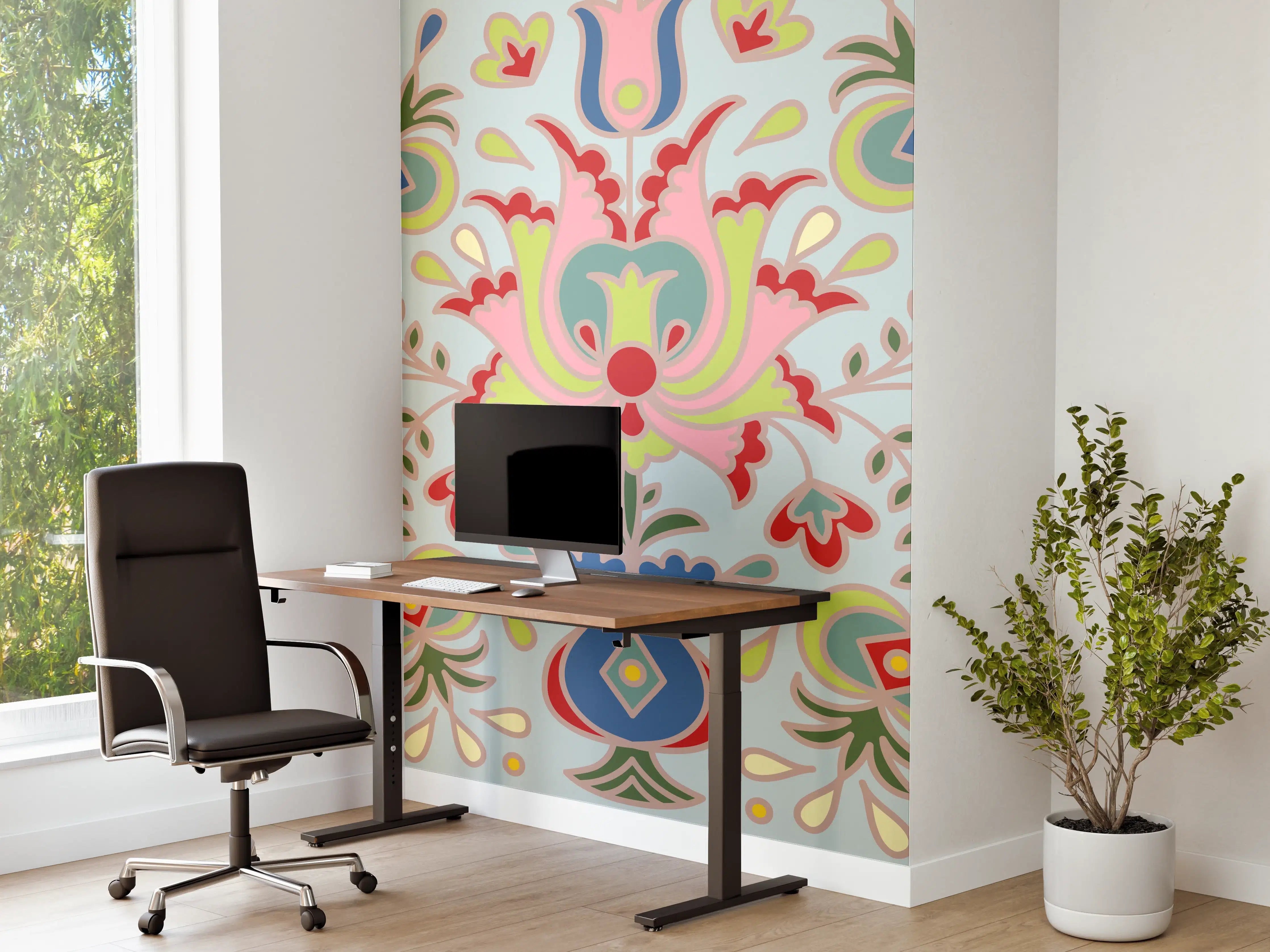 Büro Wandgestaltung - Bunte Folklore-Muster Textilprint
