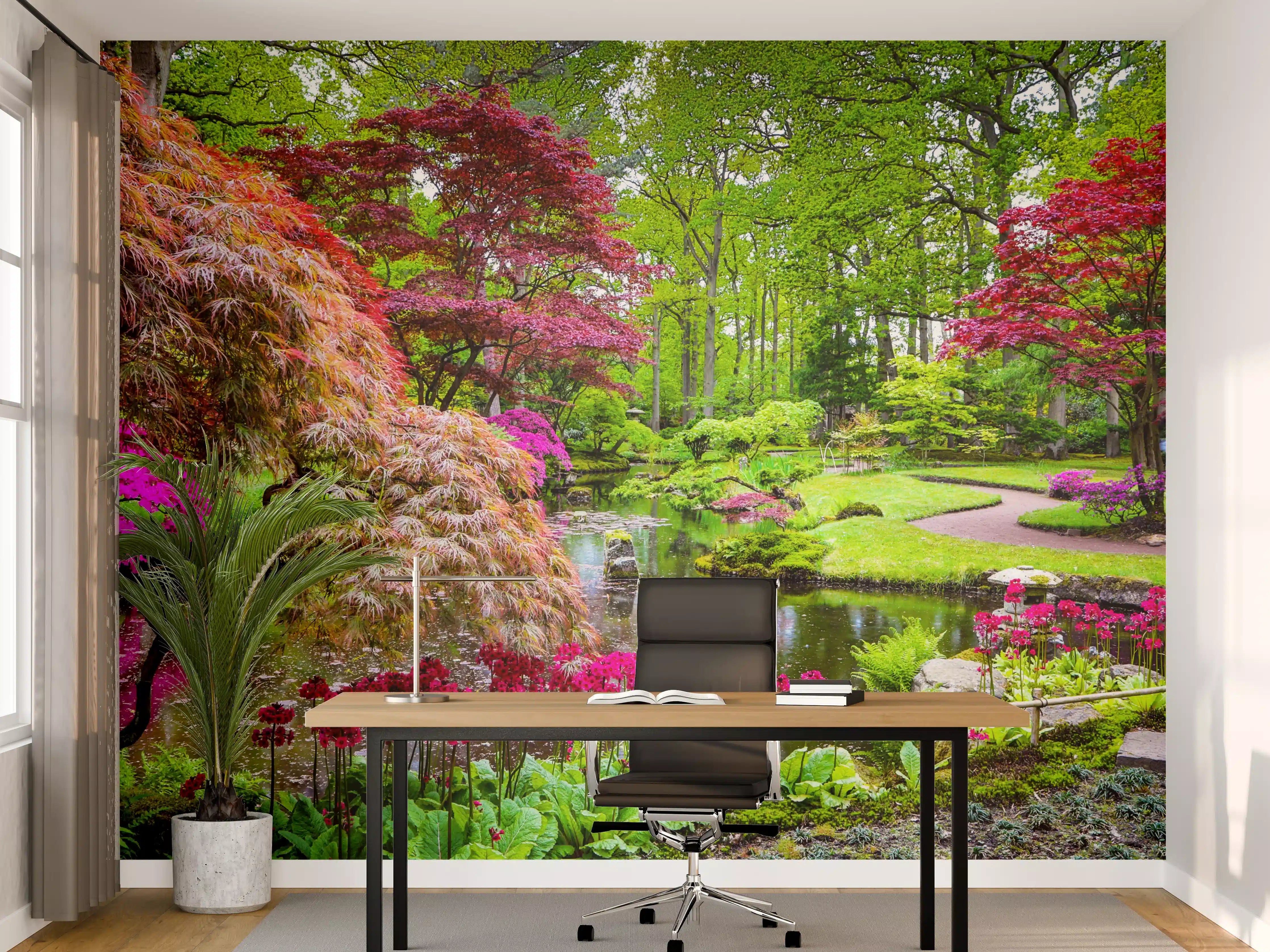 Büro Wandgestaltung - Bunte Gartenoase im Frühlingslicht